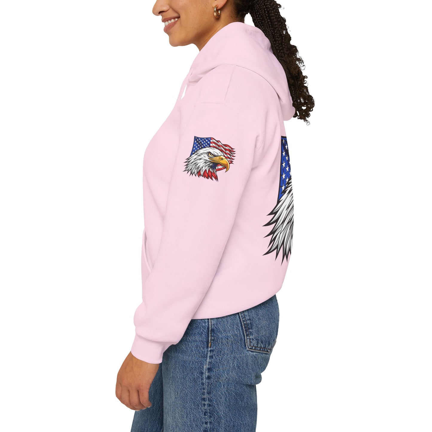 Princess Grace Patriotic Eagle Hoodie Unisex Heavy Blend Sweatshirt with American Flag Design