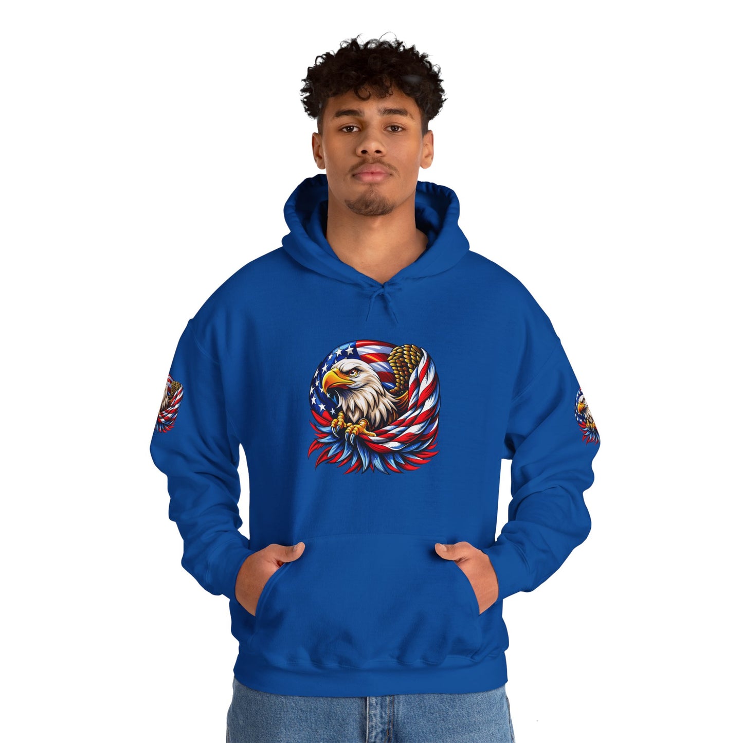 Princess Grace Patriotic Eagle Hoodie Unisex Heavy Blend Sweatshirt with American Flag Design