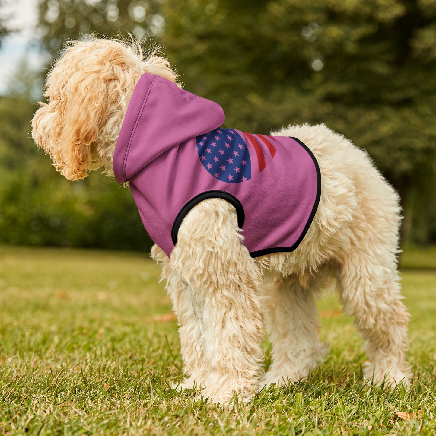 Princess Grace Patriotic Pet Hoodie Pink Heart American Flag Design