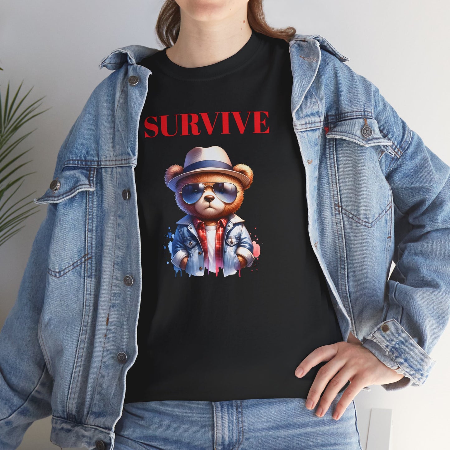 Princess Grace Survive Bear Unisex Heavy Cotton Tee Fun Graphic T-Shirt for Casual Wear