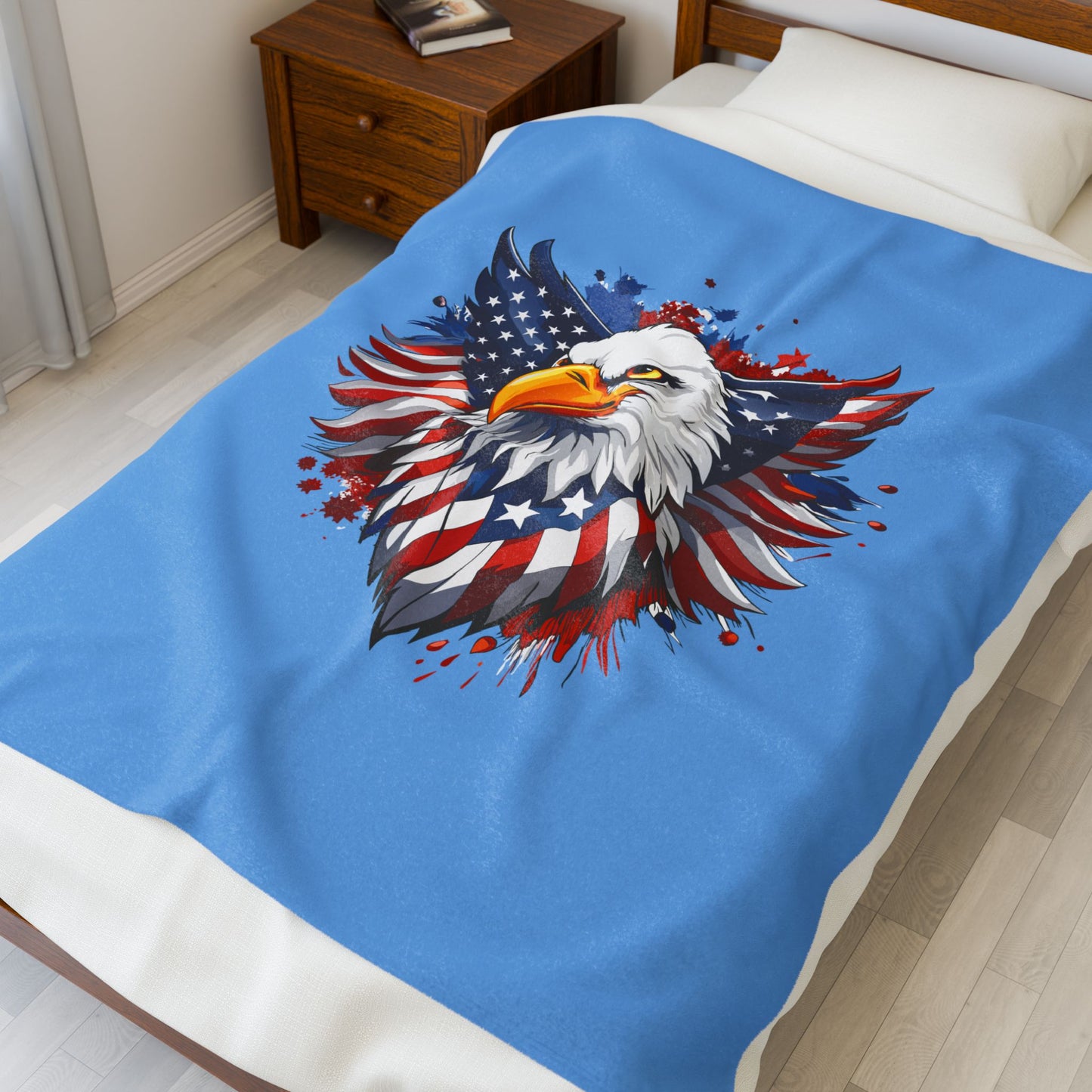 Princess Grace Patriotic Velveteen Plush Blanket with Eagle Design