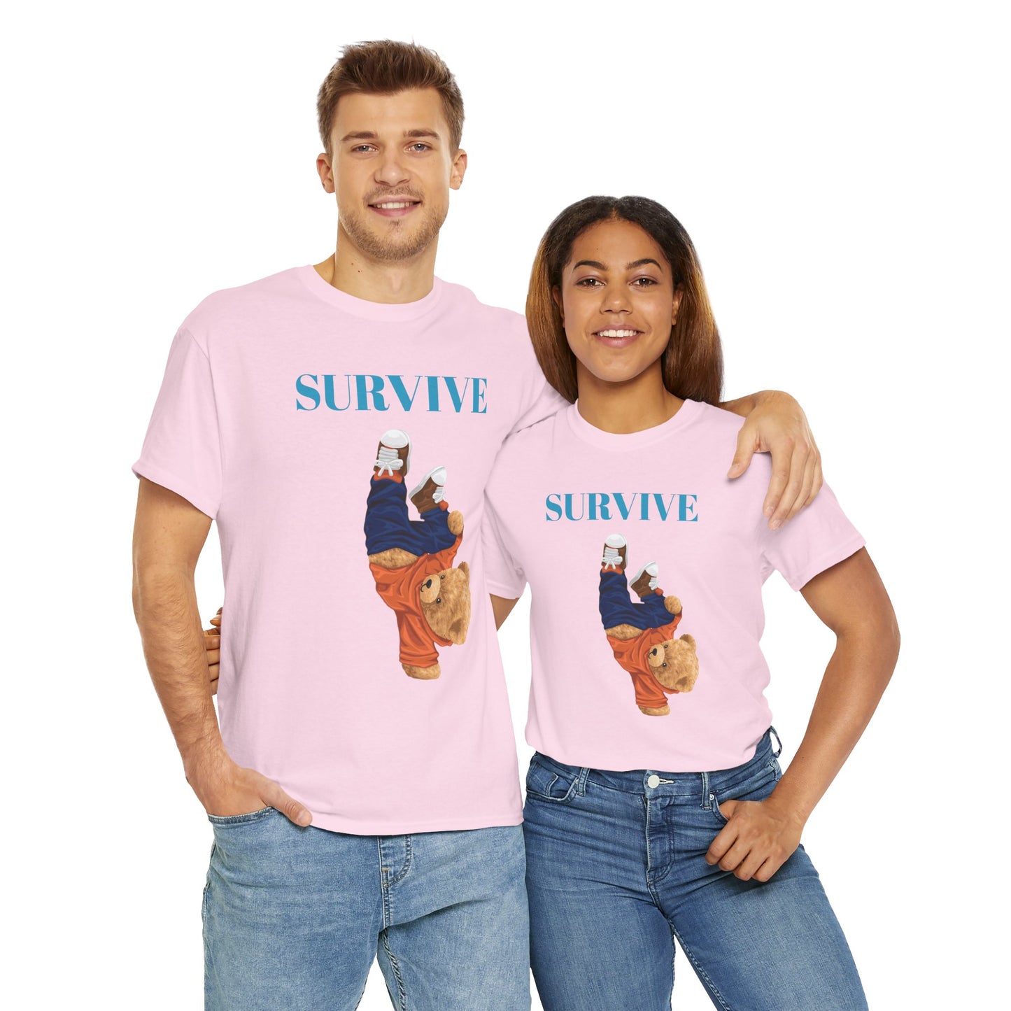 Princess Grace Survive Bear Graphic Unisex Heavy Cotton Tee Casual Streetwear Tee for Everyday Adventures