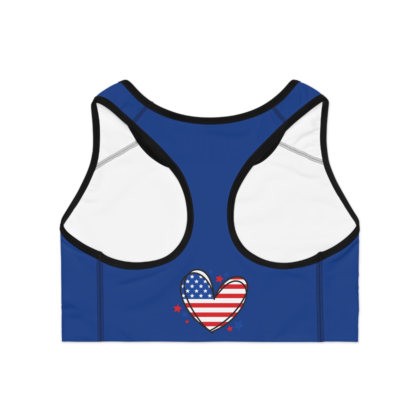 Princess Grace Patriotic Heart Sports Bra USA Flag Design for Activewear