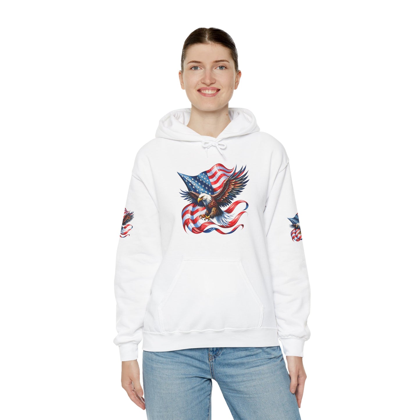 Princess Grace Patriotic Eagle Hoodie Unisex Heavy Blend Sweatshirt with American Flag Design