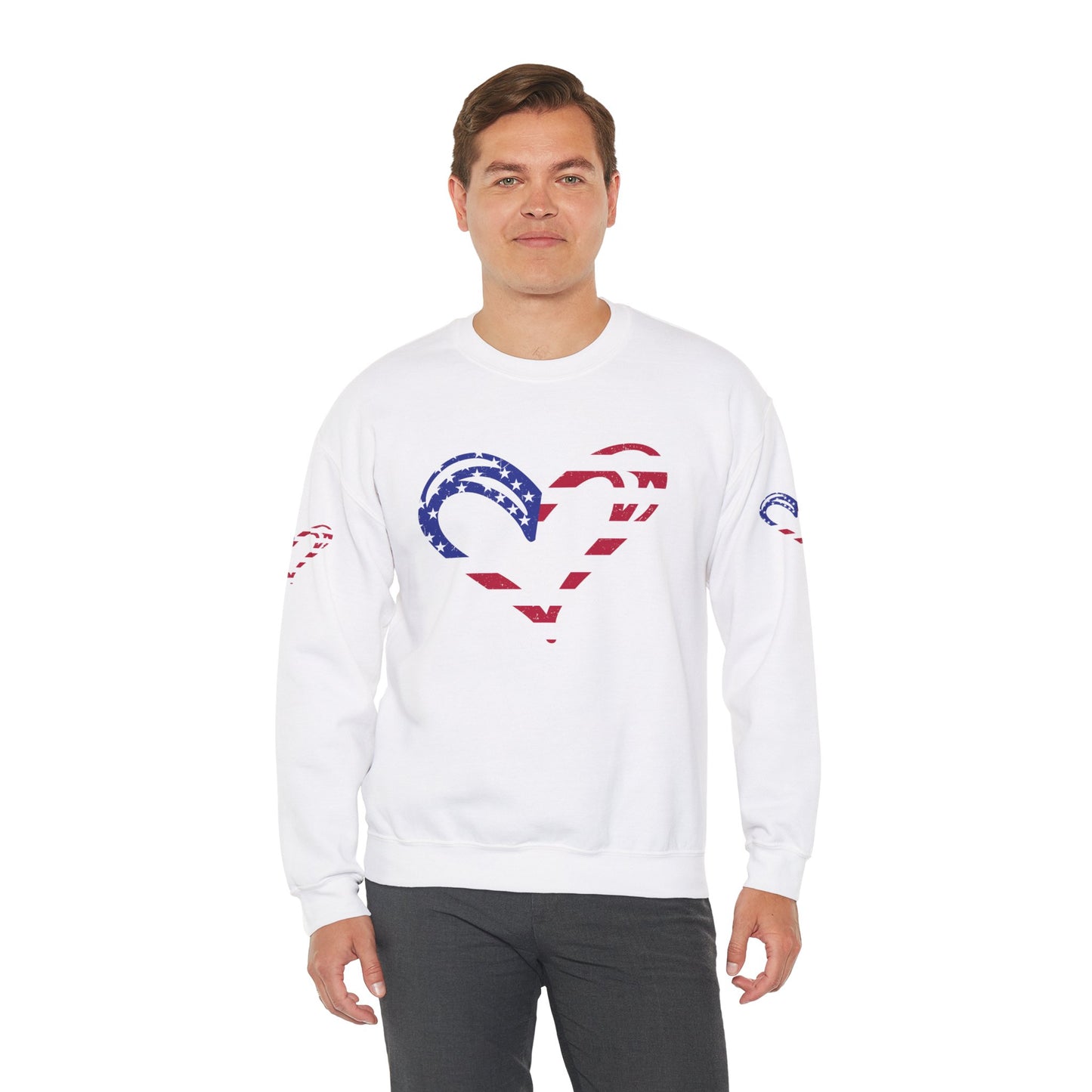 Princess Grace Patriotic Heart Sweatshirt Unisex Heavy Blend Crewneck with Candy Cane Design