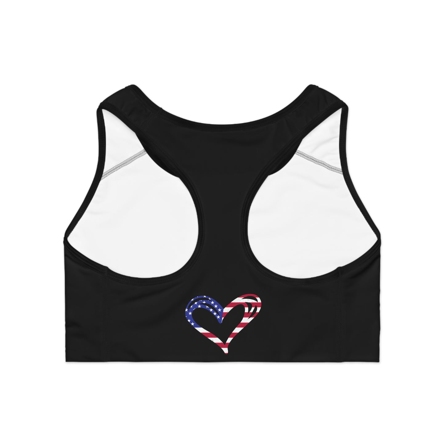 Princess Grace Patriotic Heart Sports Bra USA Flag Design for Active Lifestyle