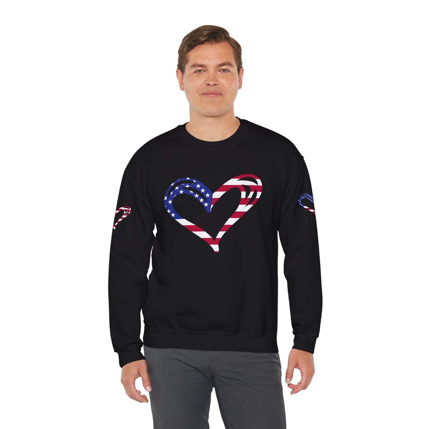 Princess Grace Patriotic Heart Sweatshirt Unisex Heavy Blend Crewneck with Candy Cane Design