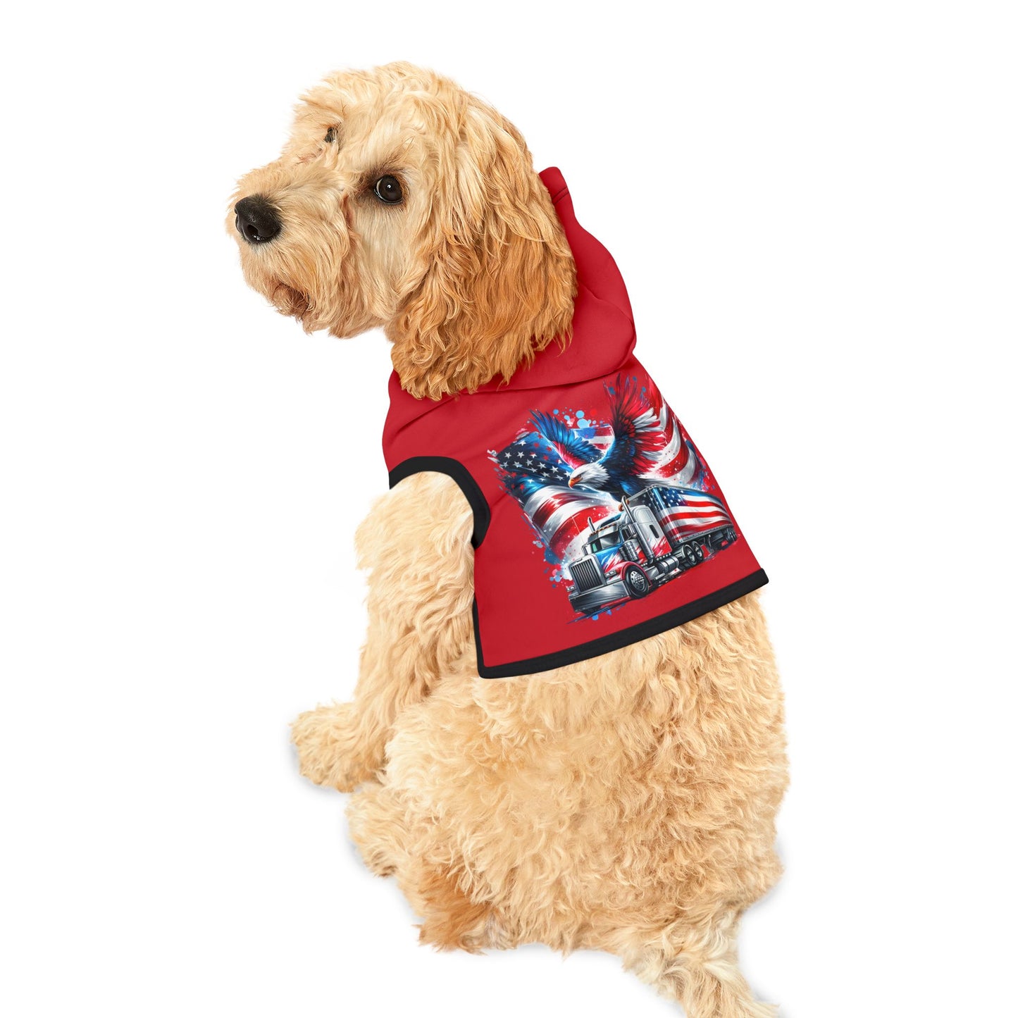 Princess Grace Patriotic Pet Hoodie with Truck and Eagle Design