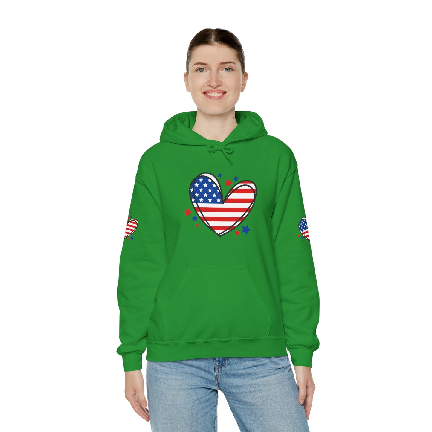 Princess Grace Patriotic Heart Hoodie Unisex Heavy Blend Hooded Sweatshirt for Independence Day & Year Round Love