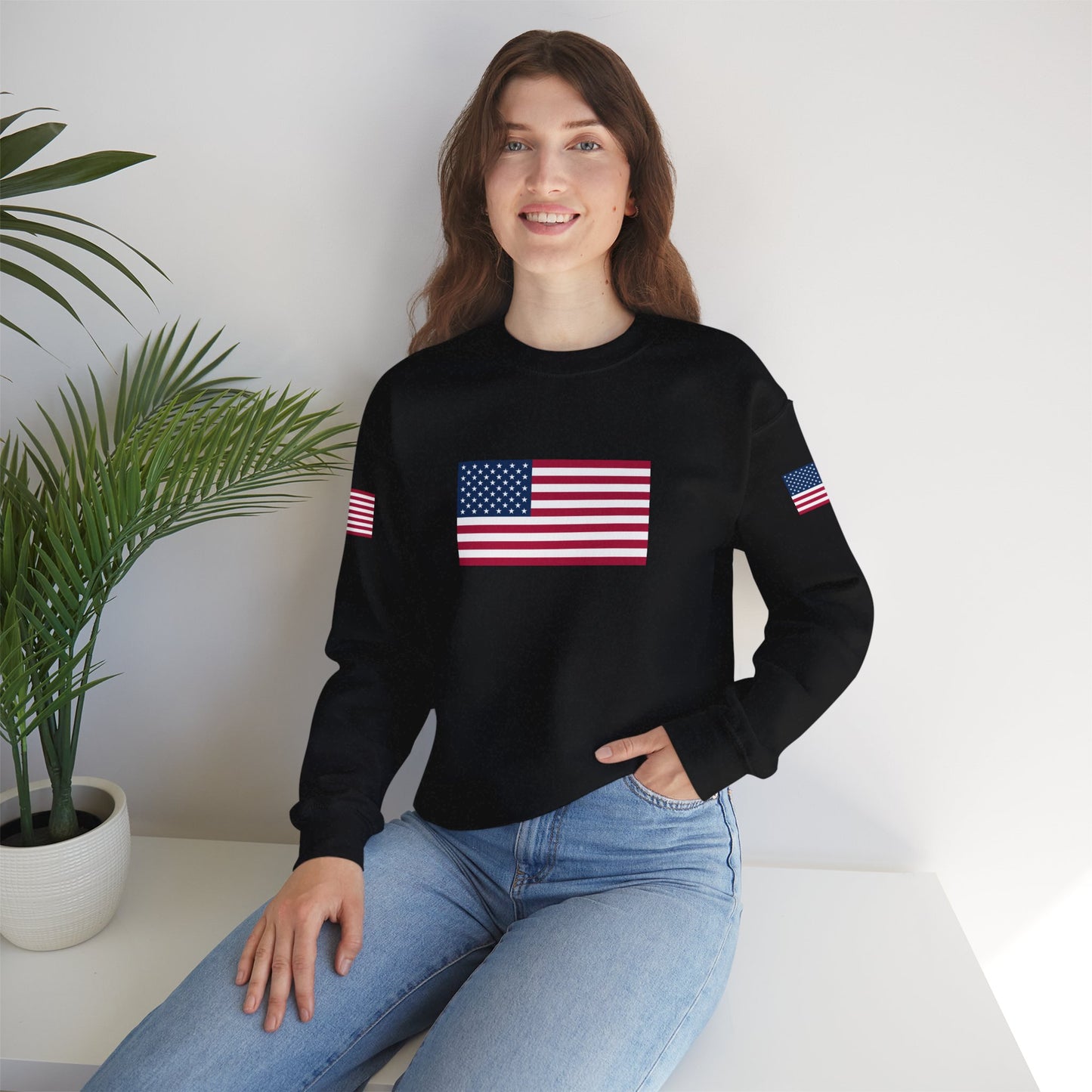 Princess Grace Patriotic Unisex Crewneck Sweatshirt with American Flags