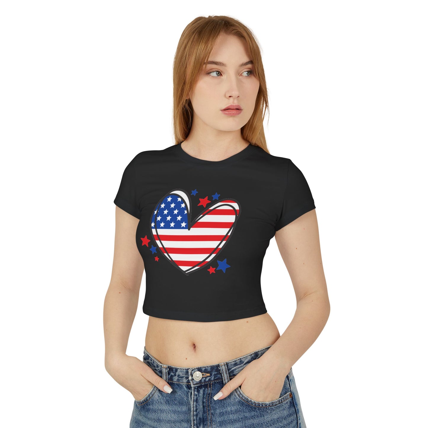 Princess Grace Patriotic Women's Baby Tee with Heart & USA Design