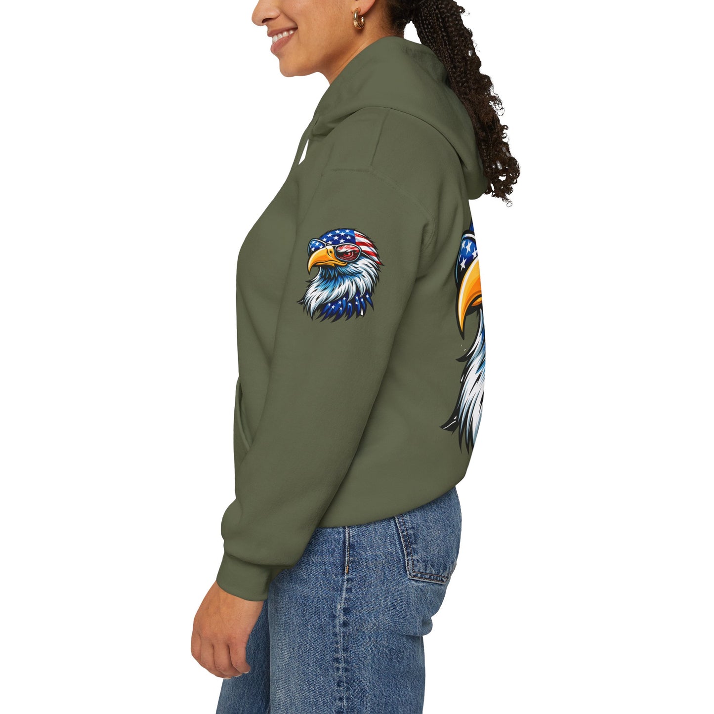 Princess Grace Patriotic Eagle Hoodie Unisex Heavy Blend Sweatshirt with USA Flag Design