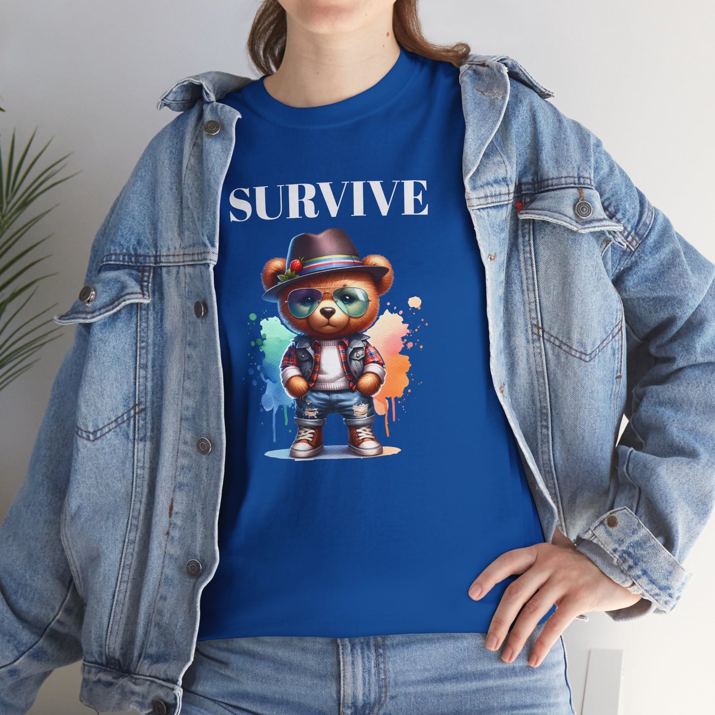 Princess Grace Survive Bear Unisex Heavy Cotton Tee Casual Graphic T-Shirt for Fun and Adventure Lovers