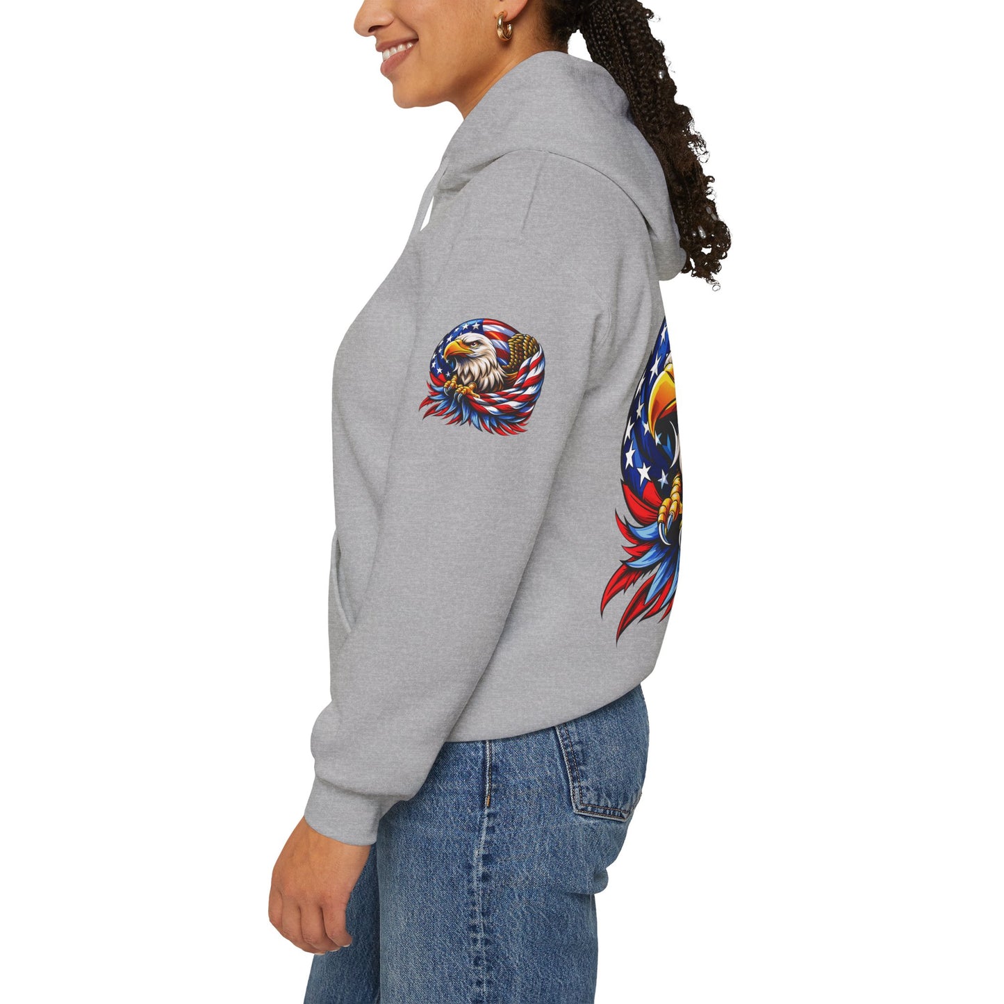 Princess Grace Patriotic Eagle Hoodie Unisex Heavy Blend Sweatshirt with American Flag Design
