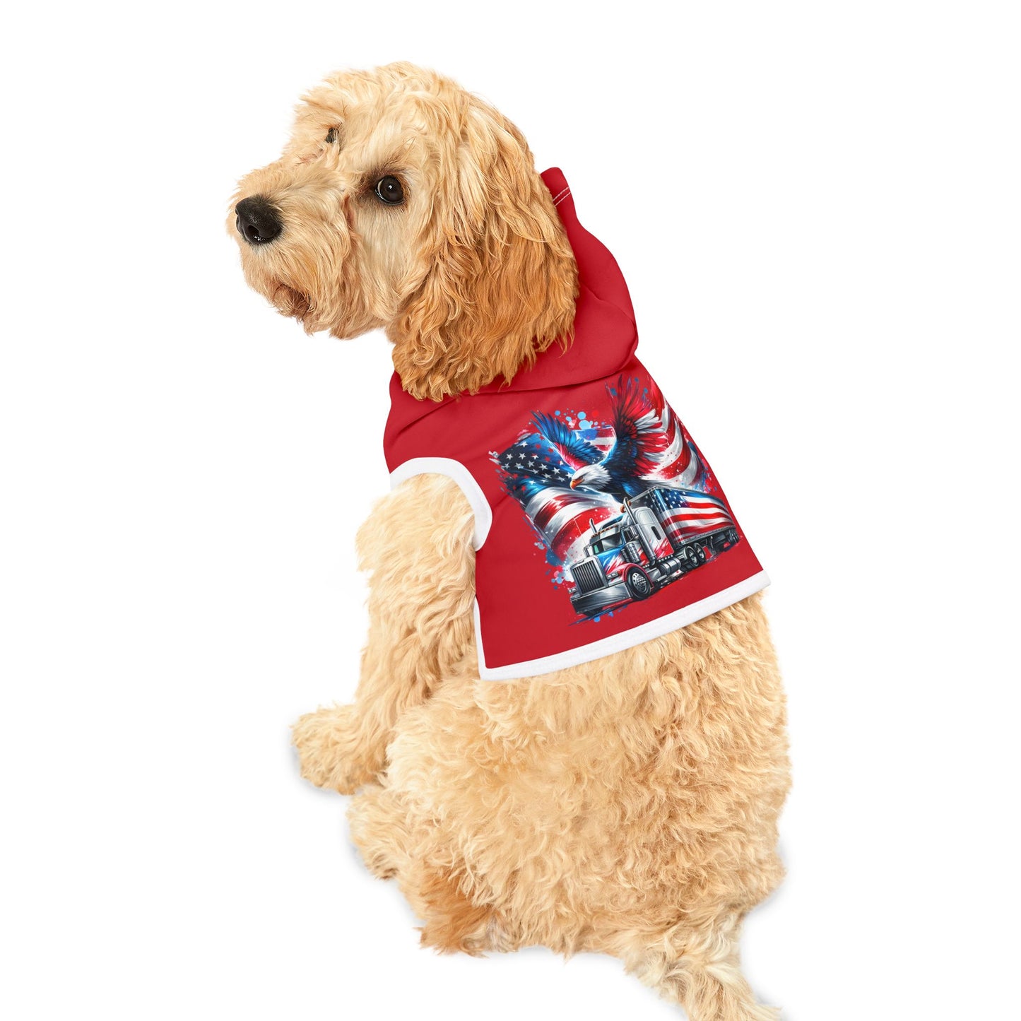 Princess Grace Patriotic Pet Hoodie with Truck and Eagle Design