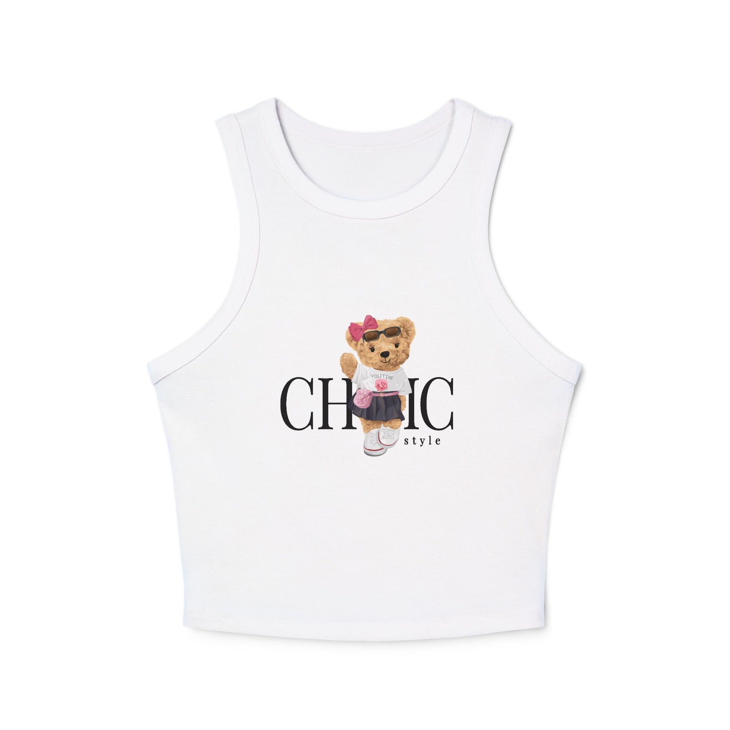 Princess Grace Chic Bear Print Women's Micro Rib Racer Tank Top Cute Casual Fashion