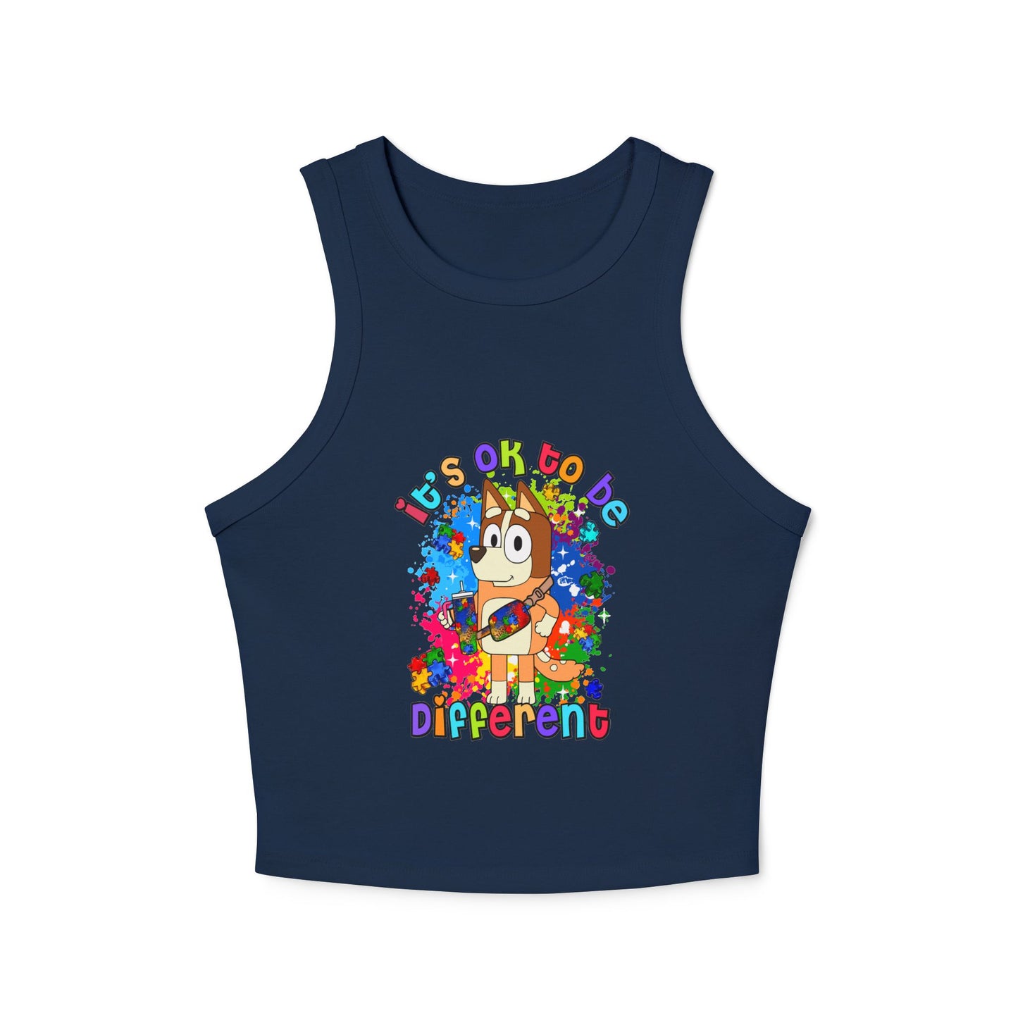 Princess Grace Colorful Bluey Racer Tank Top 'It's OK to Be Different'