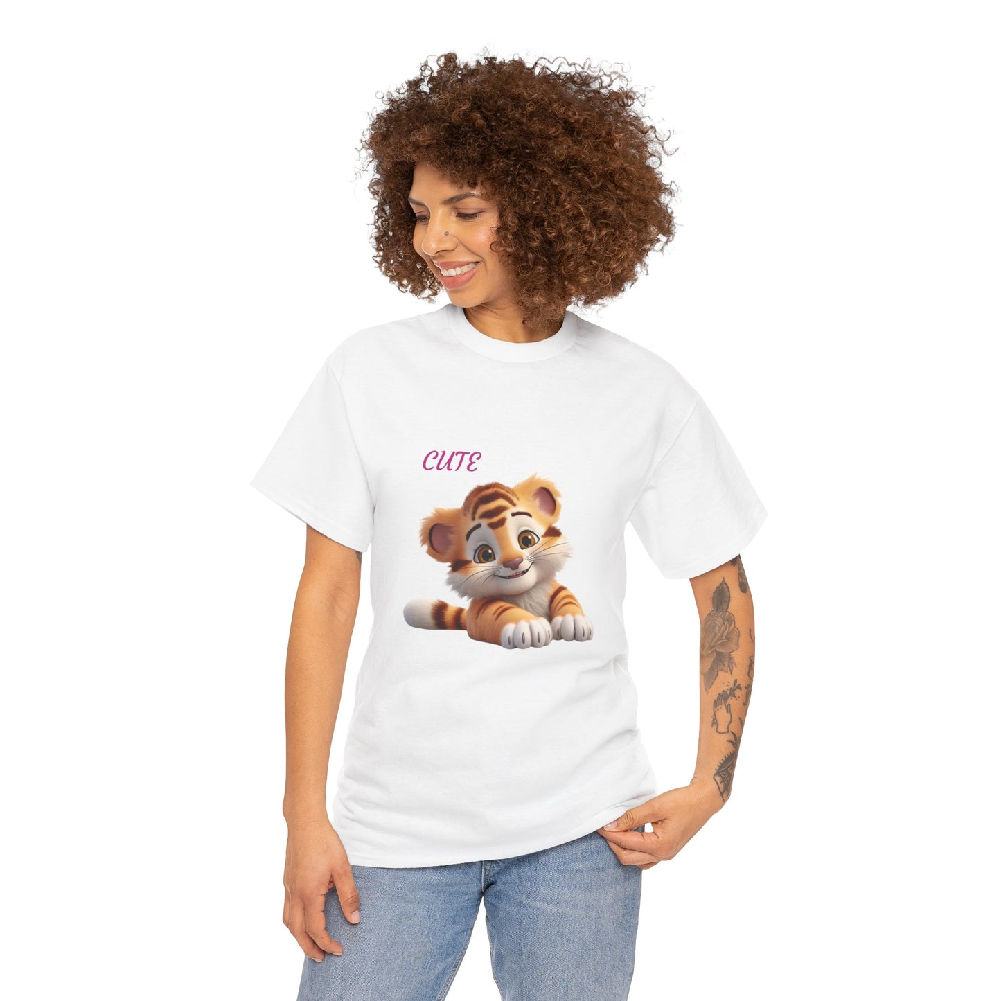 Princess Grace Cute Tiger Graphic Tee Unisex Heavy Cotton T-Shirt for Animal Lovers