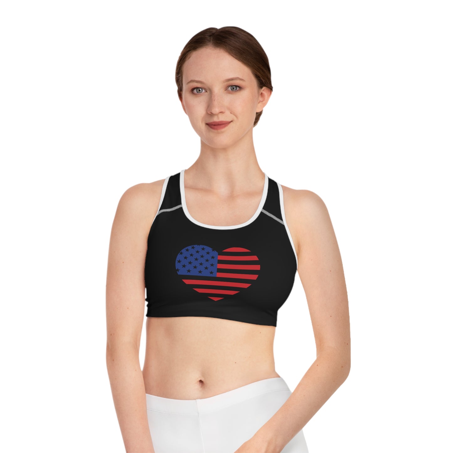 Princess Grace Patriotic Heart Sports Bra -USA Flag Inspired Athletic Wear
