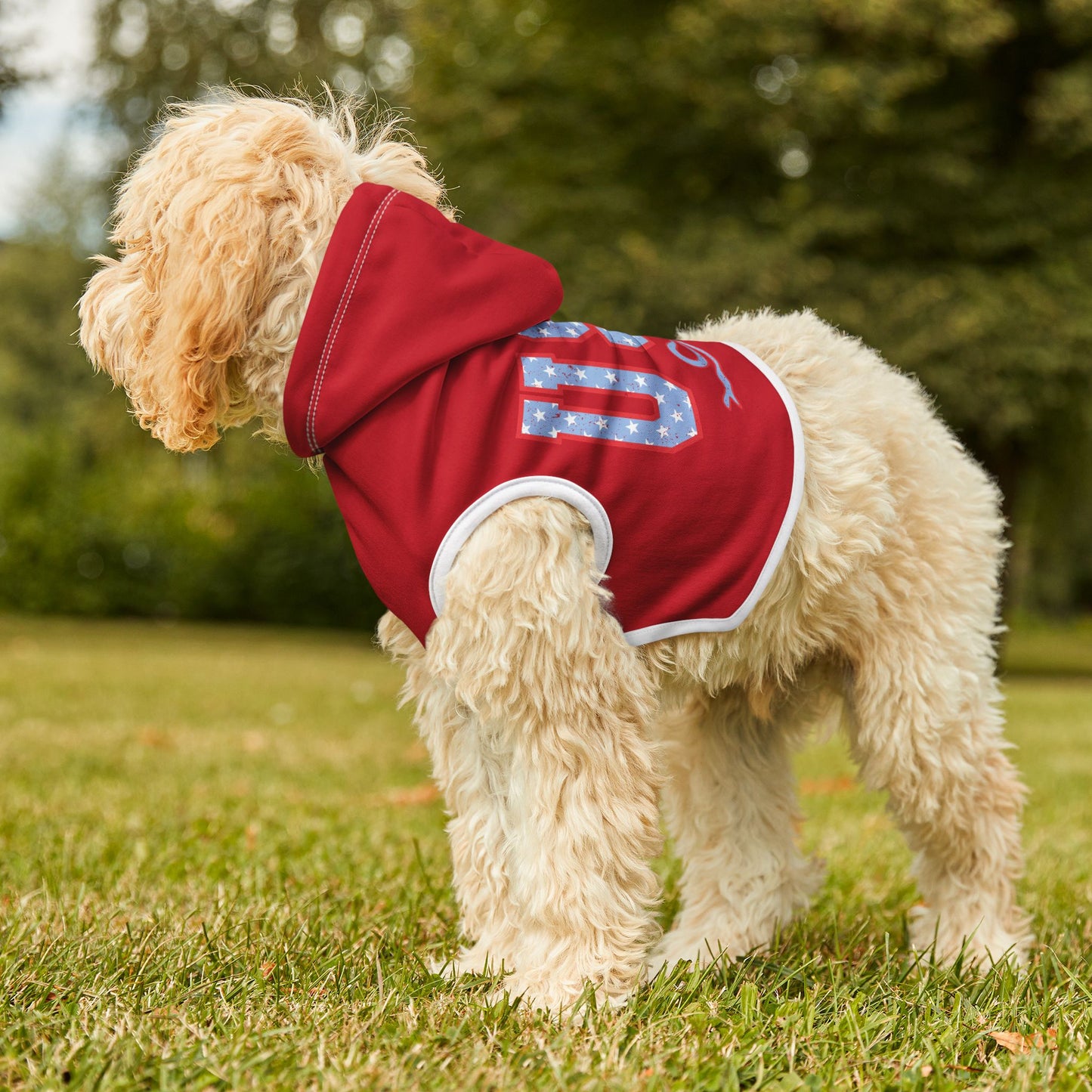 Princess Grace USA Flag Pet Hoodie Red Stylish Dog Apparel for Patriotic Occasions