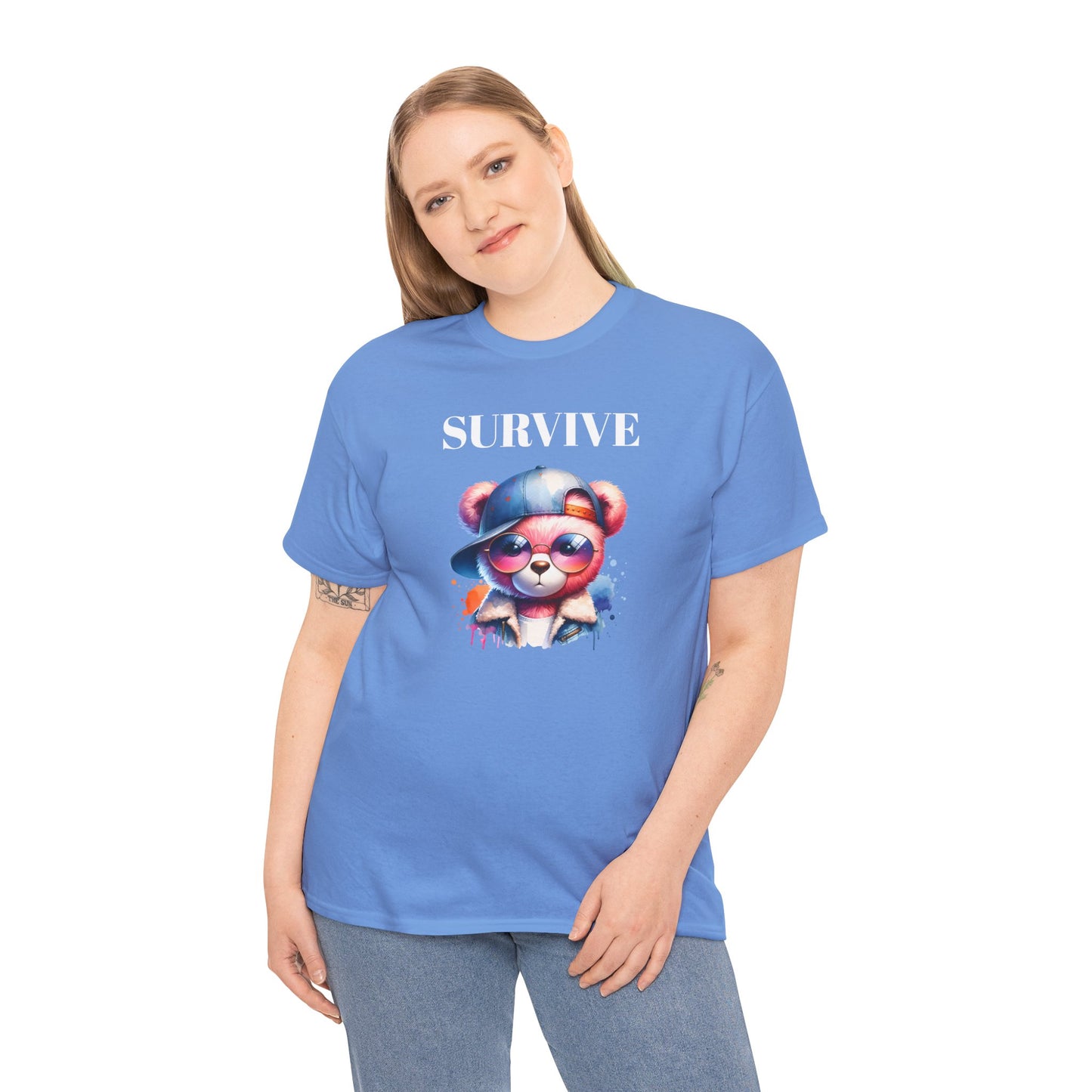 Princess Grace Survive Bear Graphic Unisex Heavy Cotton Tee Trendy and Fun Fashion for All Occasions