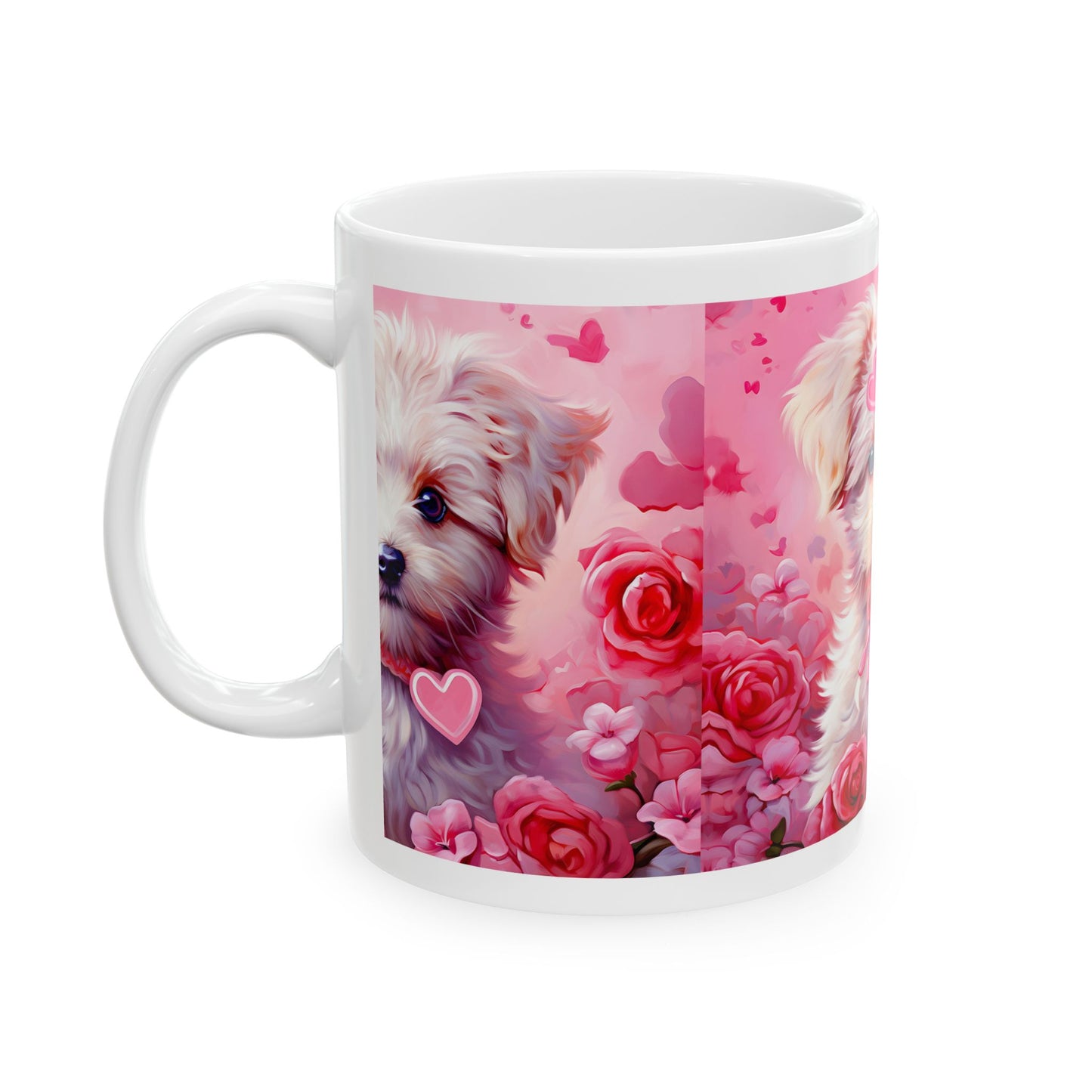 Princess Grace Cute Puppy Love Ceramic Mug Pink Floral Design