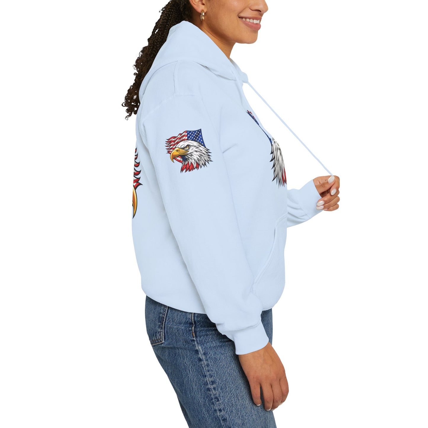 Princess Grace Patriotic Eagle Hoodie Unisex Heavy Blend Sweatshirt with American Flag Design