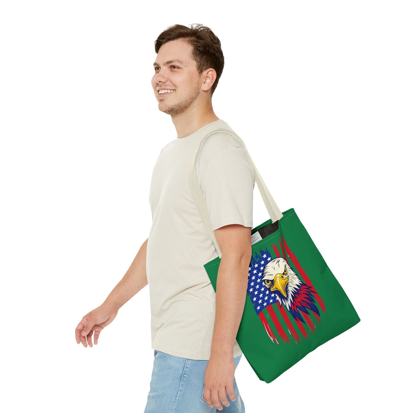Princess Grace Eagle American Flag Tote Bag Patriotic Green Carryall for Celebrations