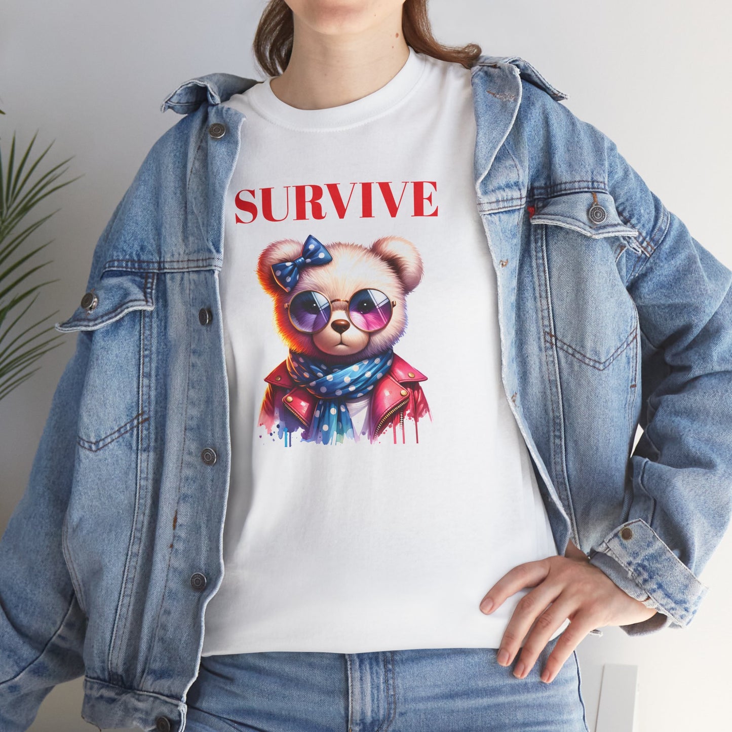 Princess Grace Survive Bear Unisex Heavy Cotton Tee Trendy Graphic Shirt for Casual Wear