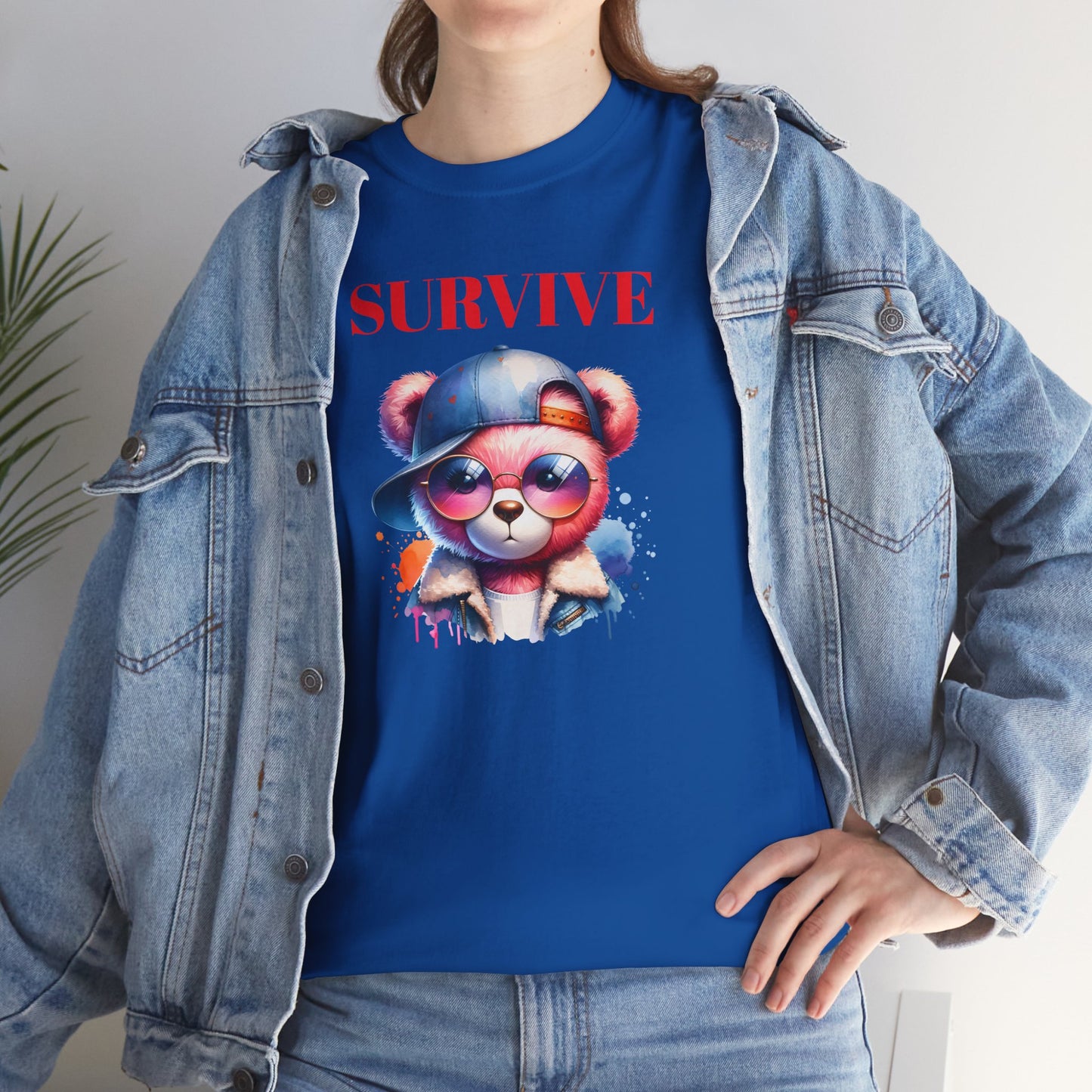 Princess Grace Survive Bear Unisex Heavy Cotton Tee Trendy Summer Shirt for Animal Lovers
