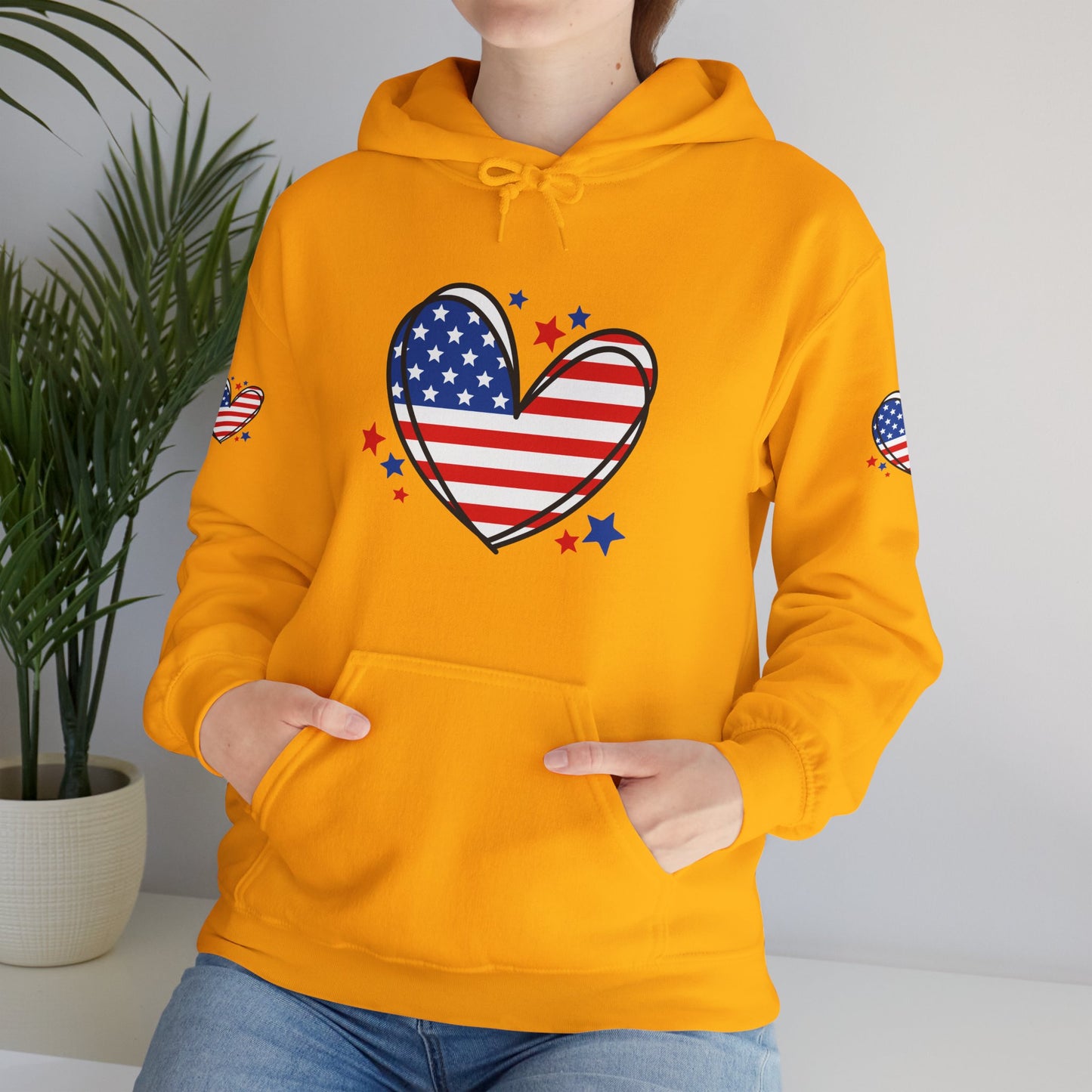 Princess Grace Patriotic Heart Hoodie Unisex Heavy Blend Hooded Sweatshirt for Independence Day & Year Round Love
