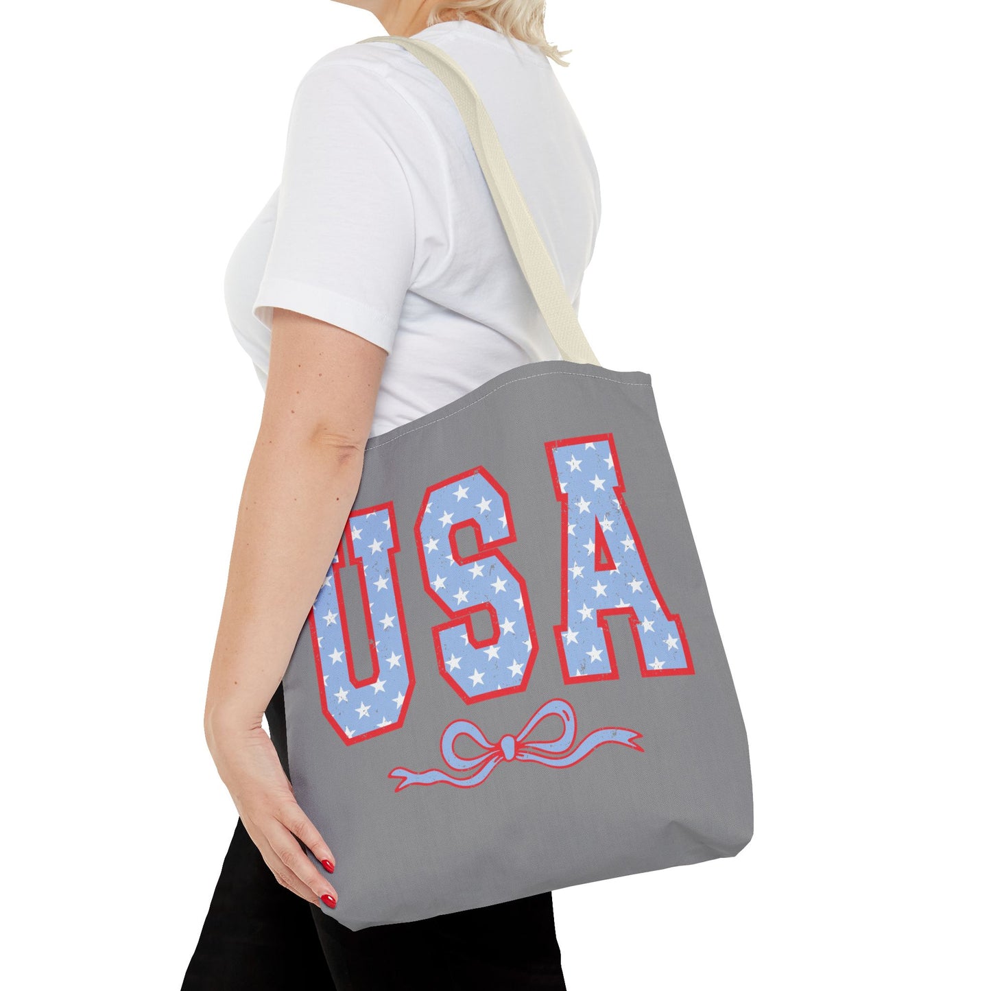 Princess Grace Patriotic USA Tote Bag Stars & Bow Design for Independence Day