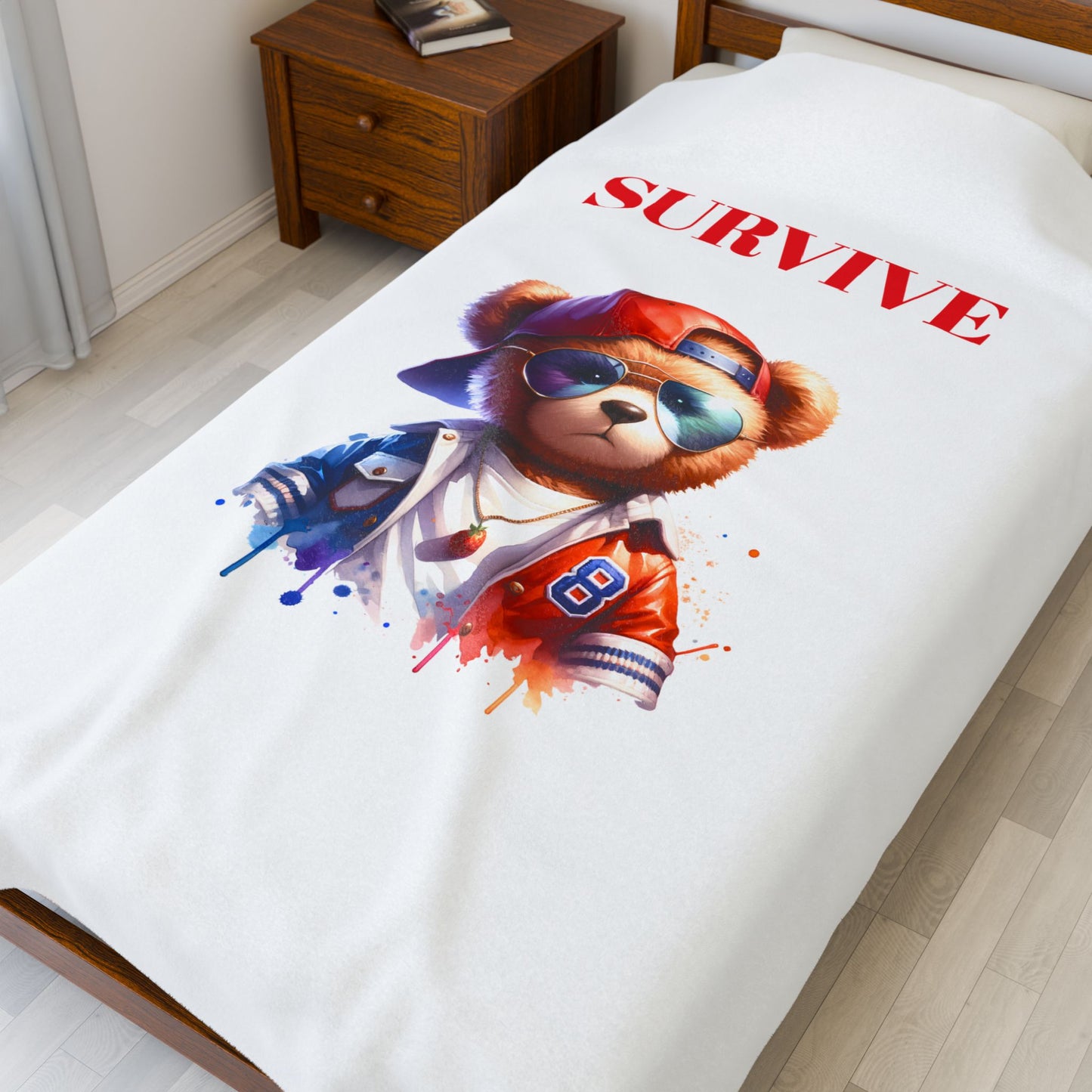 Princess Grace Survive Teddy Bear Plush Blanket Cozy Velveteen Throw for Kids & Teens