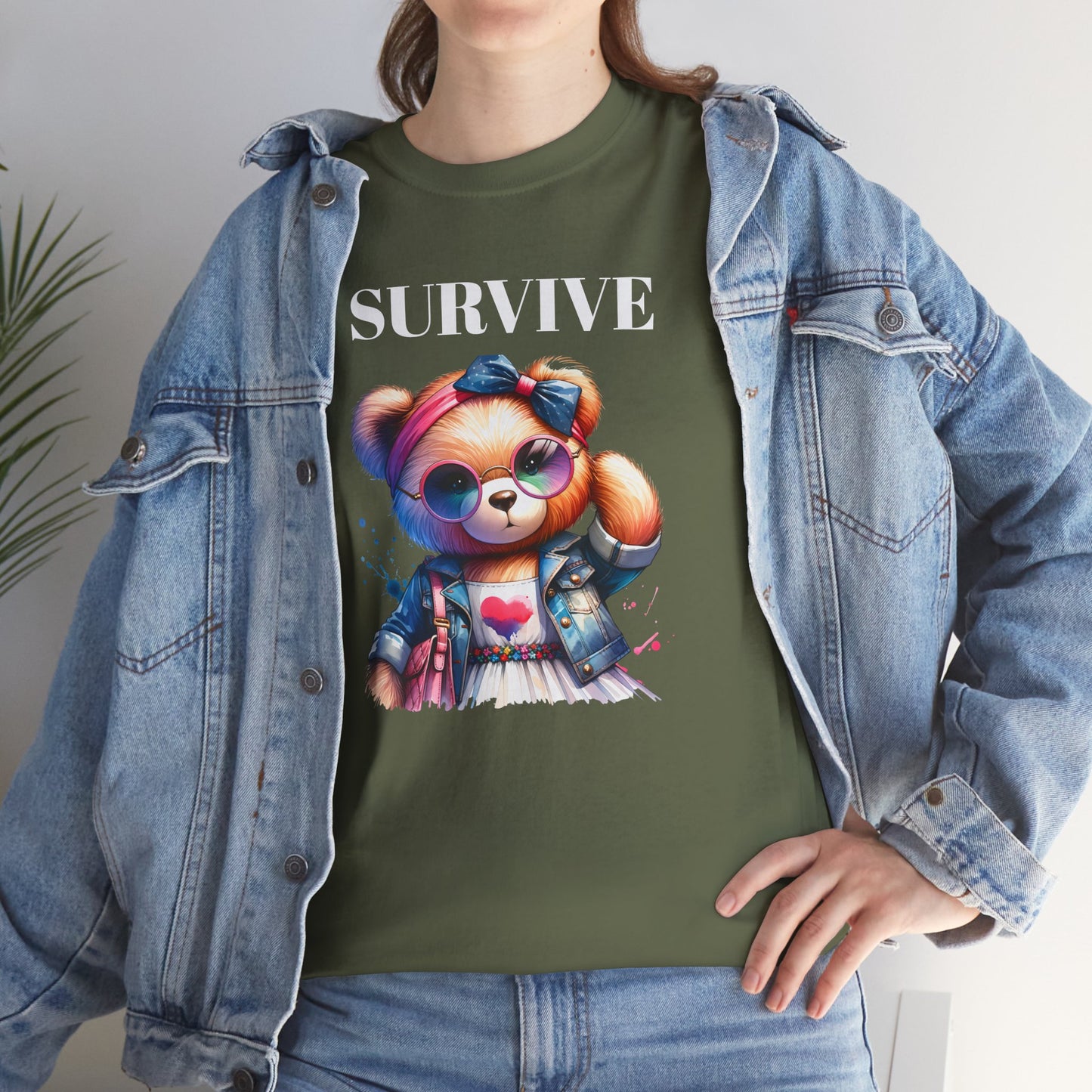 Princess Grace Survive Bear Unisex Heavy Cotton Tee Cute Graphic Tee for Casual Adventures