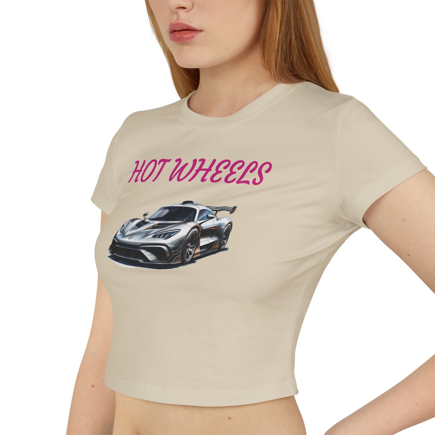 Princess Grace Hot Wheels Women's Baby Tee Trendy Car Graphic Tee for Automotive Enthusiasts