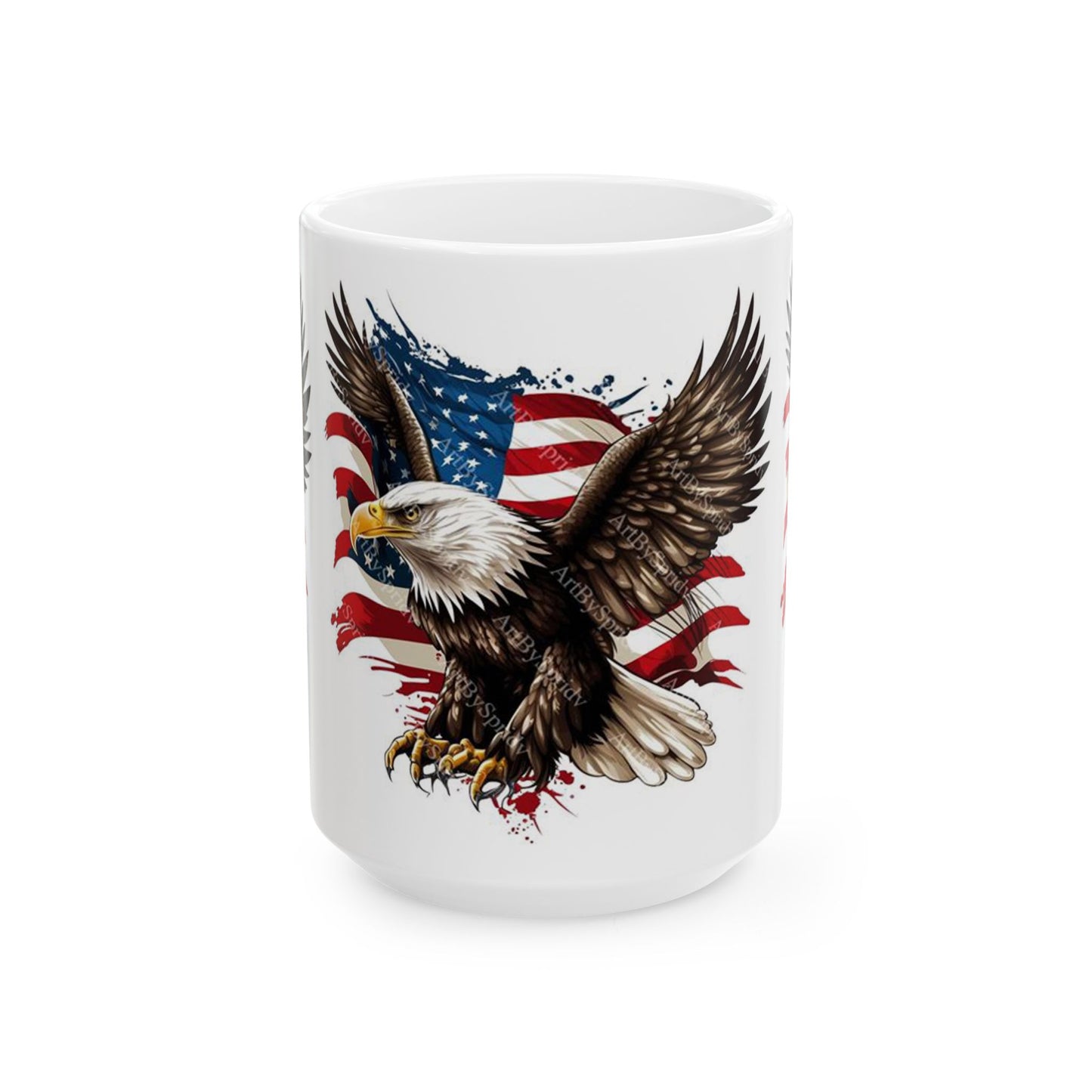 Princess Grace Patriotic Eagle Ceramic Mug, 4th of July Cup, American Flag Eagle Lover Gift, Unique Veteran Mug, Independence Day