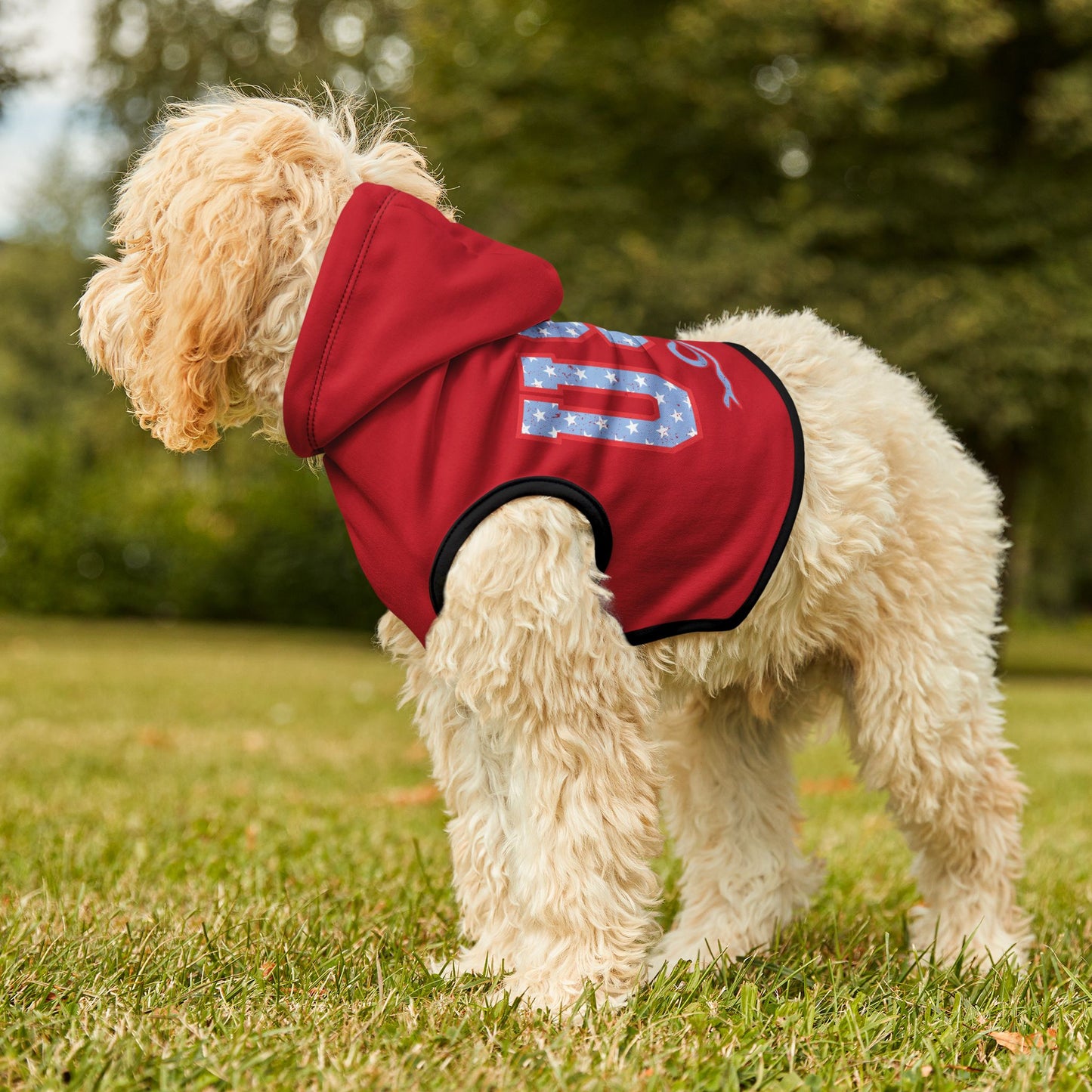 Princess Grace USA Flag Pet Hoodie Red Stylish Dog Apparel for Patriotic Occasions