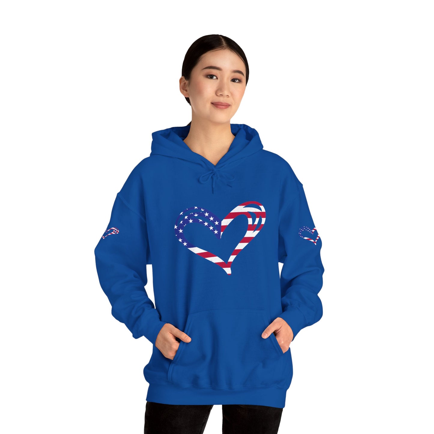 Princess Grace Patriotic Heart Unisex Hoodie Comfortable Heavy Blend Sweatshirt for Independence Day and Everyday Wear