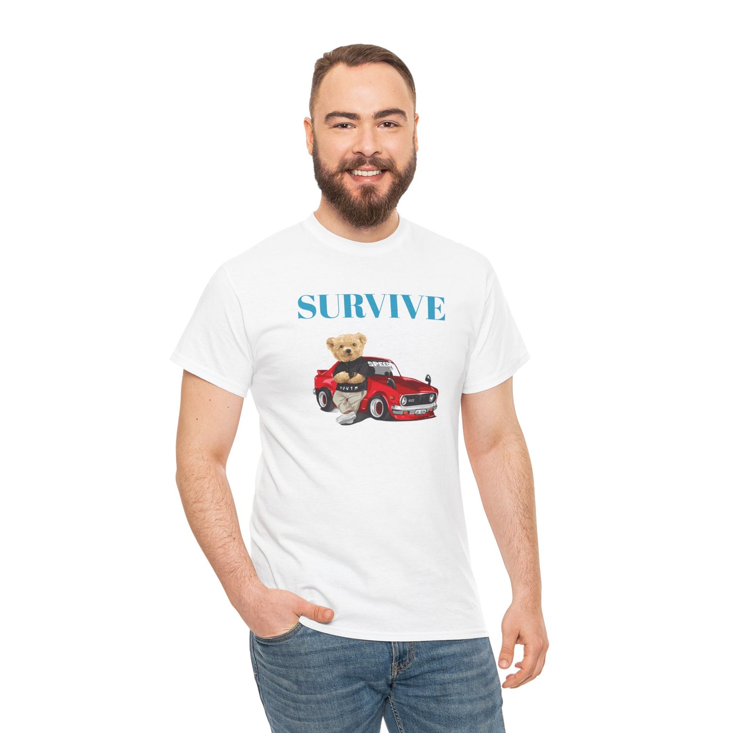 Princess Grace Survive Bear Graphic Unisex Heavy Cotton Tee