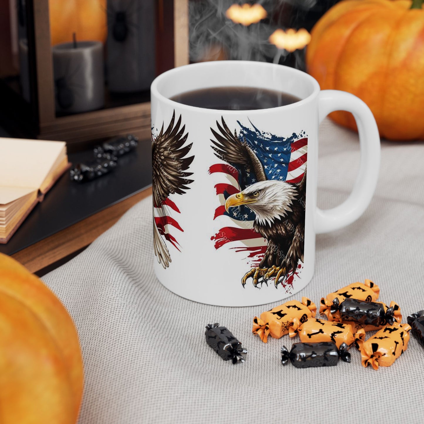Princess Grace Patriotic Eagle Ceramic Mug, 4th of July Cup, American Flag Eagle Lover Gift, Unique Veteran Mug, Independence Day