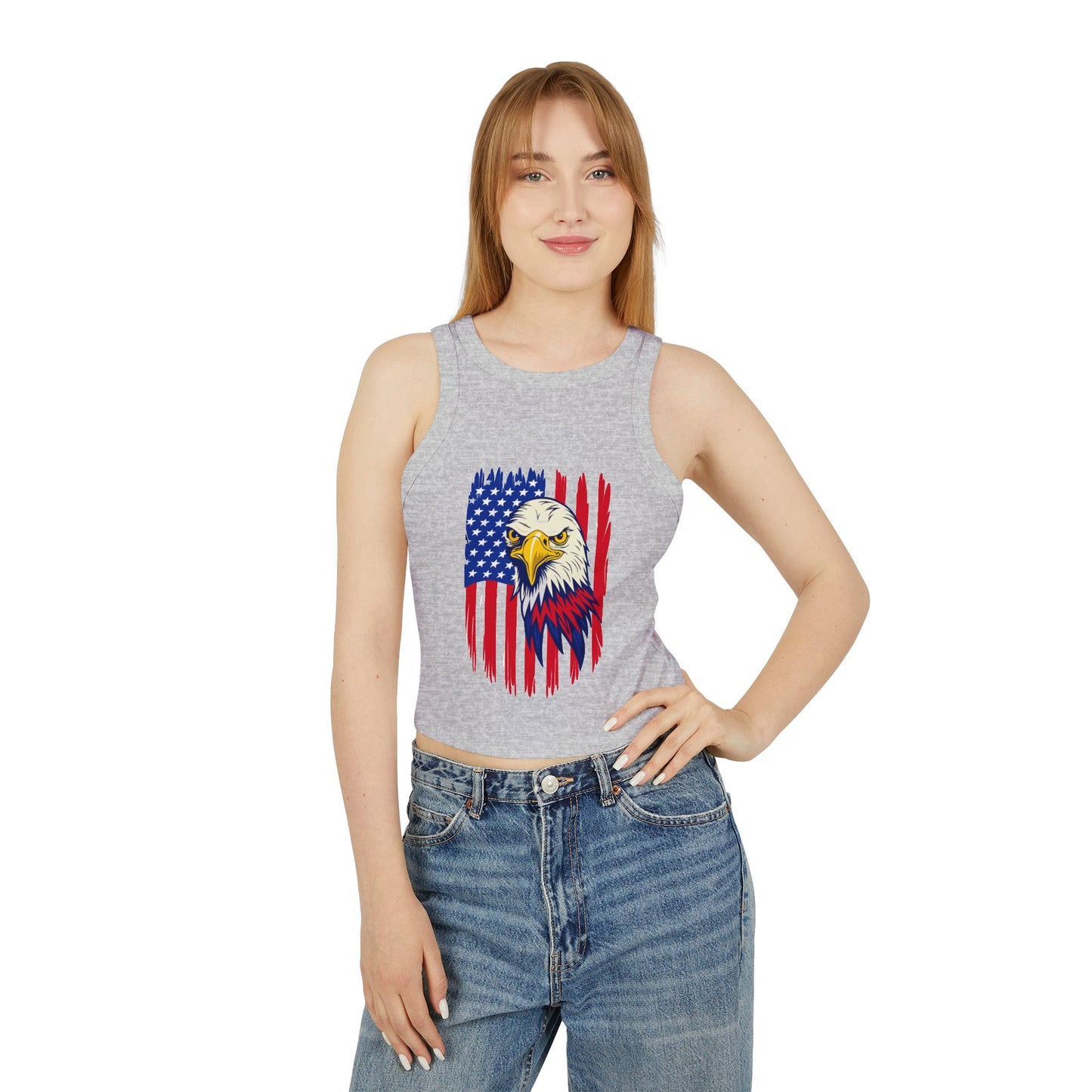 Princess Grace Patriotic Eagle Women's Racer Tank Top USA Flag Design