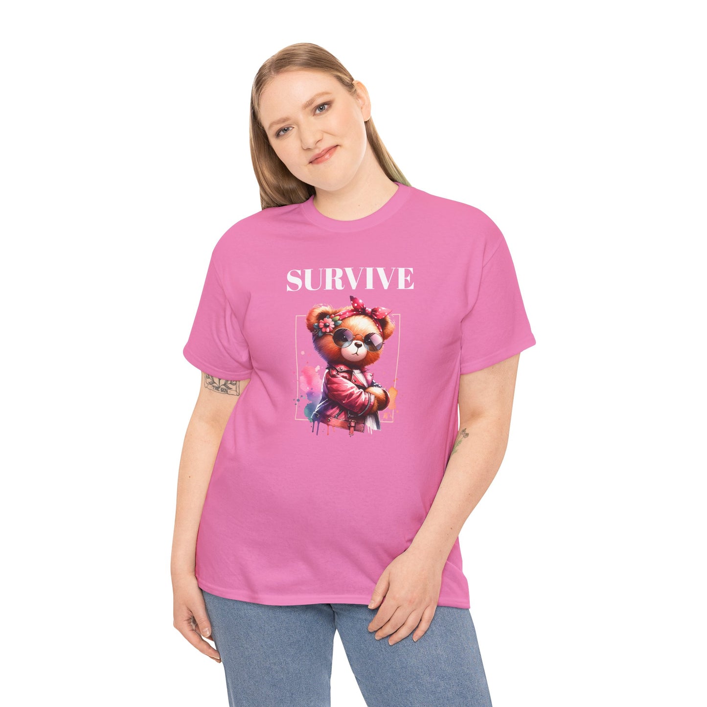 Princess Grace Survive Bear Graphic Unisex Heavy Cotton Tee Cute & Trendy T-Shirt