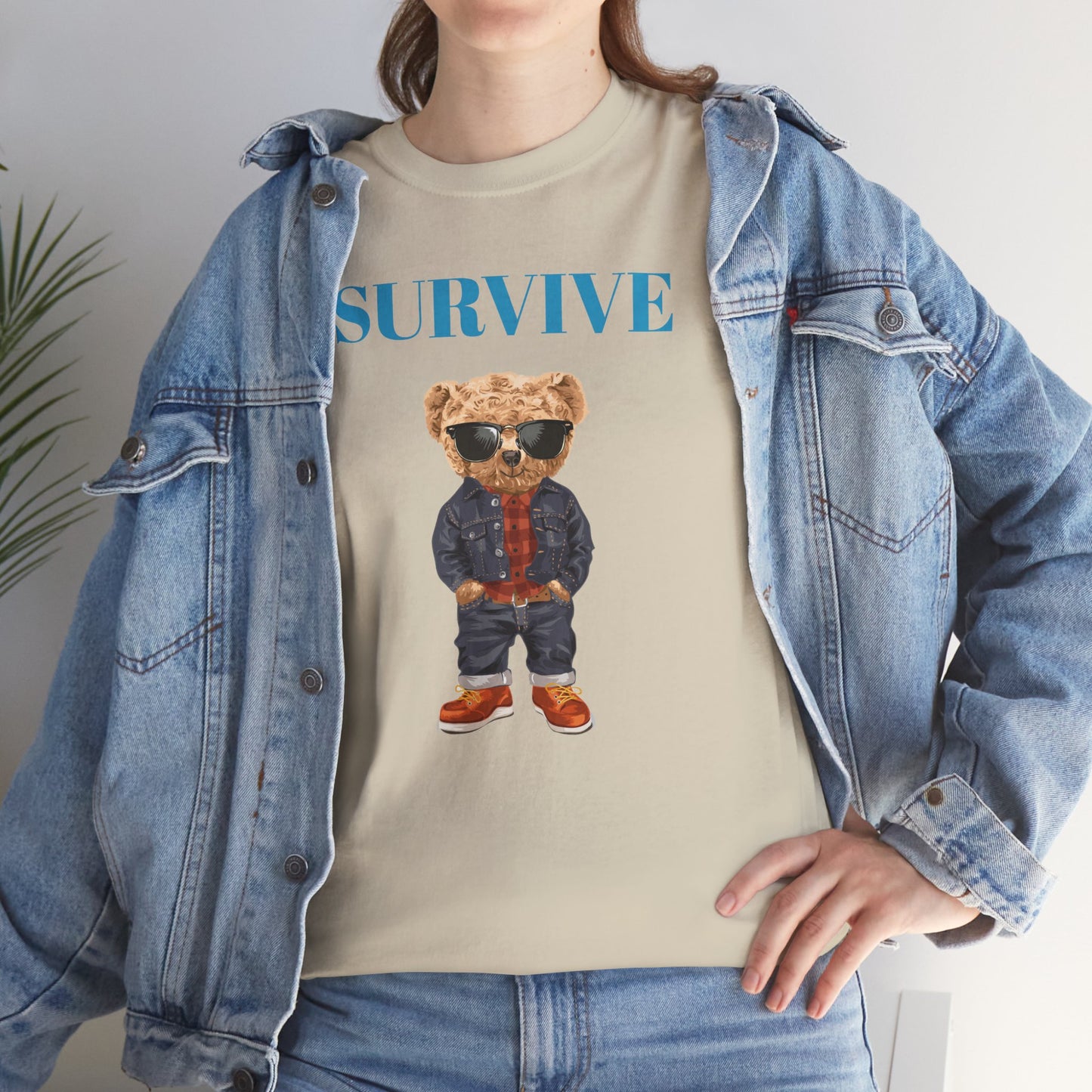 Princess Grace Cool Bear Graphic Tee 'SURVIVE' Unisex Heavy Cotton Shirt