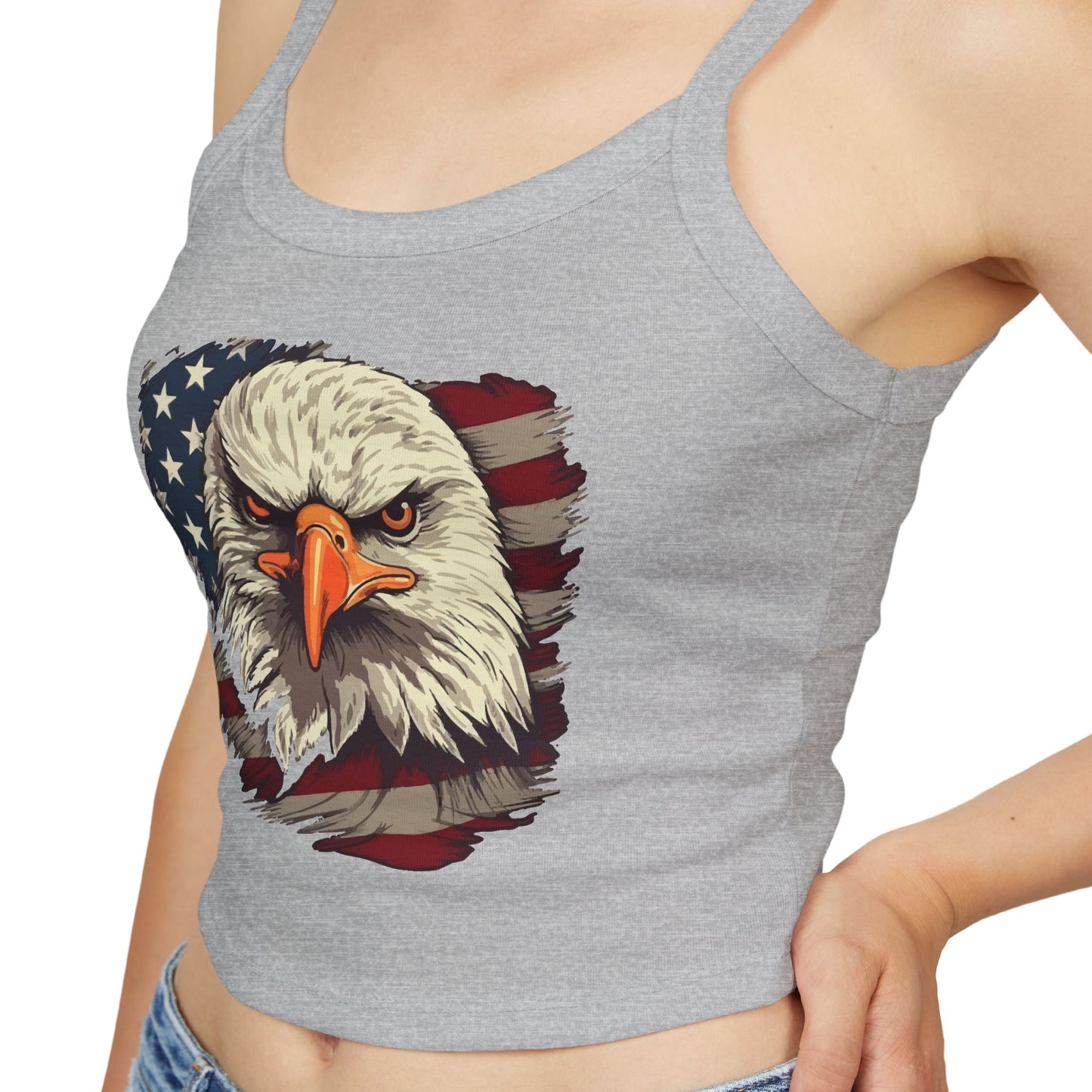 Princess Grace Patriotic Women's Spaghetti Strap Tank Top Eagle & USA Flag Design