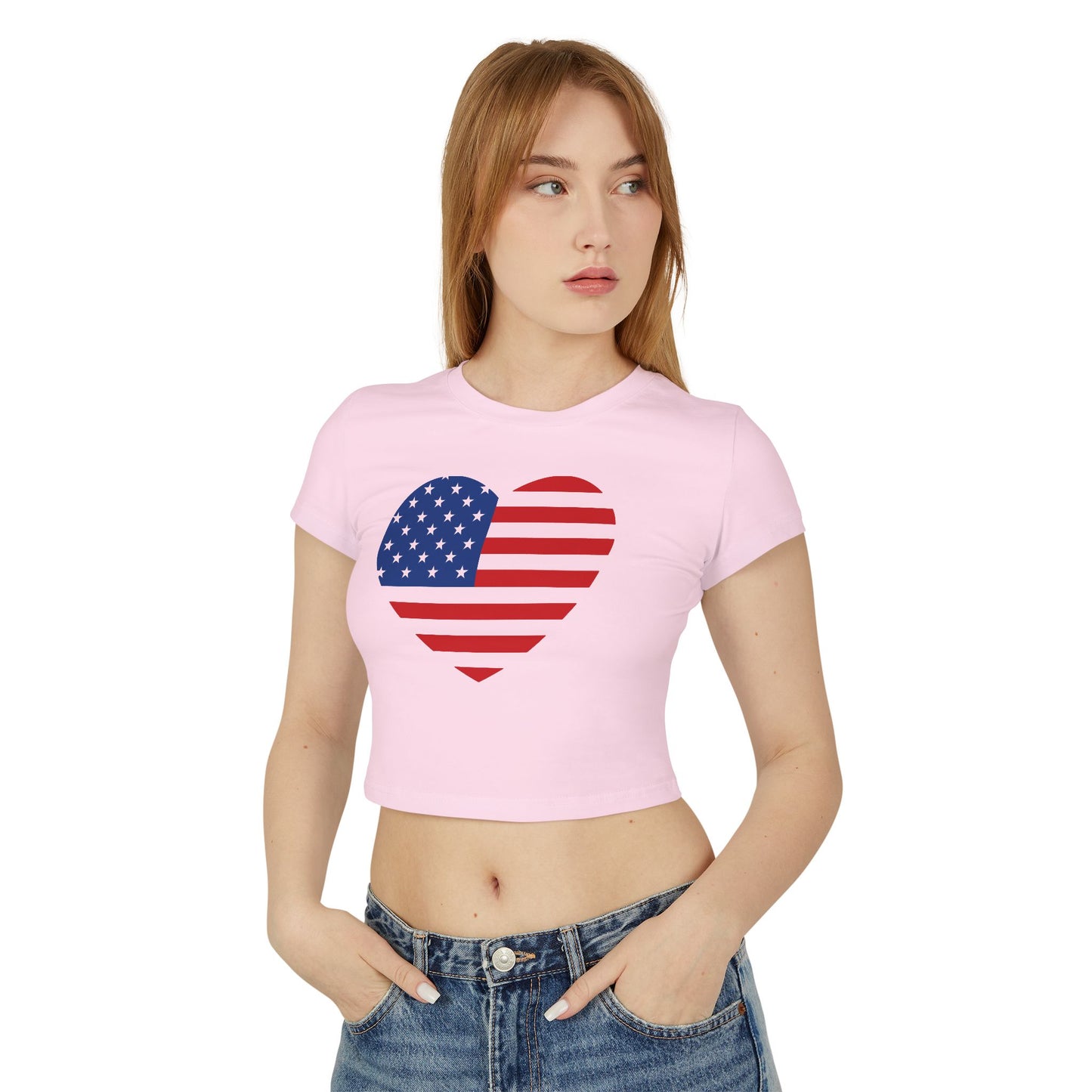 Princess Grace Patriotic Women's Baby Tee Heart & USA Graphic