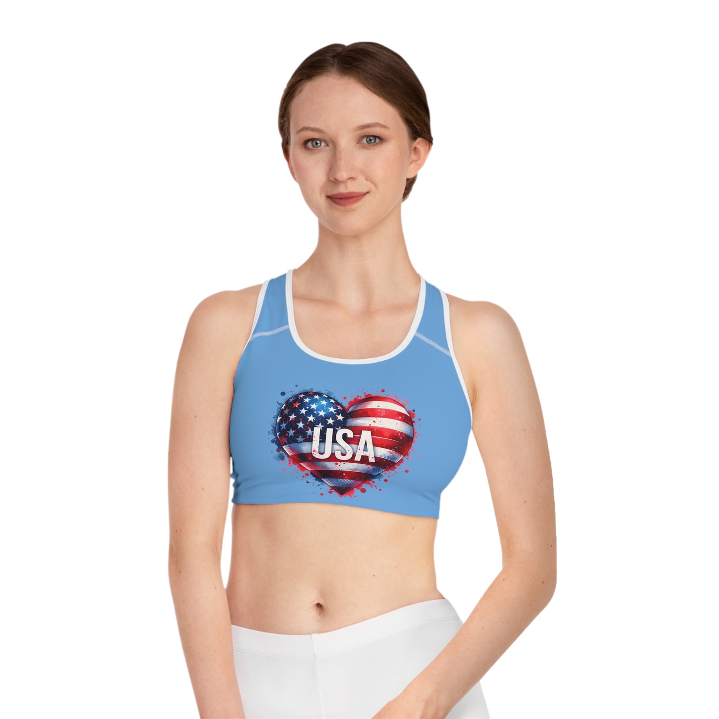 Princess Grace Patriotic USA Heart Sports Bra for Active Women