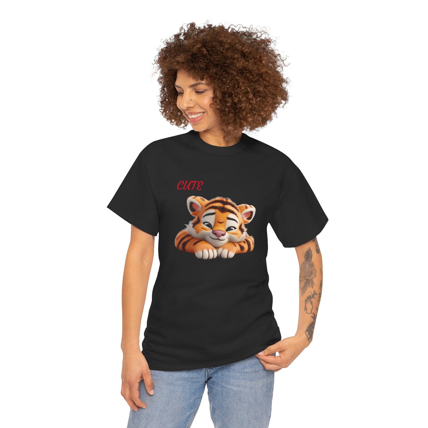 Princess Grace Cute Tiger Graphic Unisex Heavy Cotton Tee Perfect for Animal Lovers and Everyday Comfort