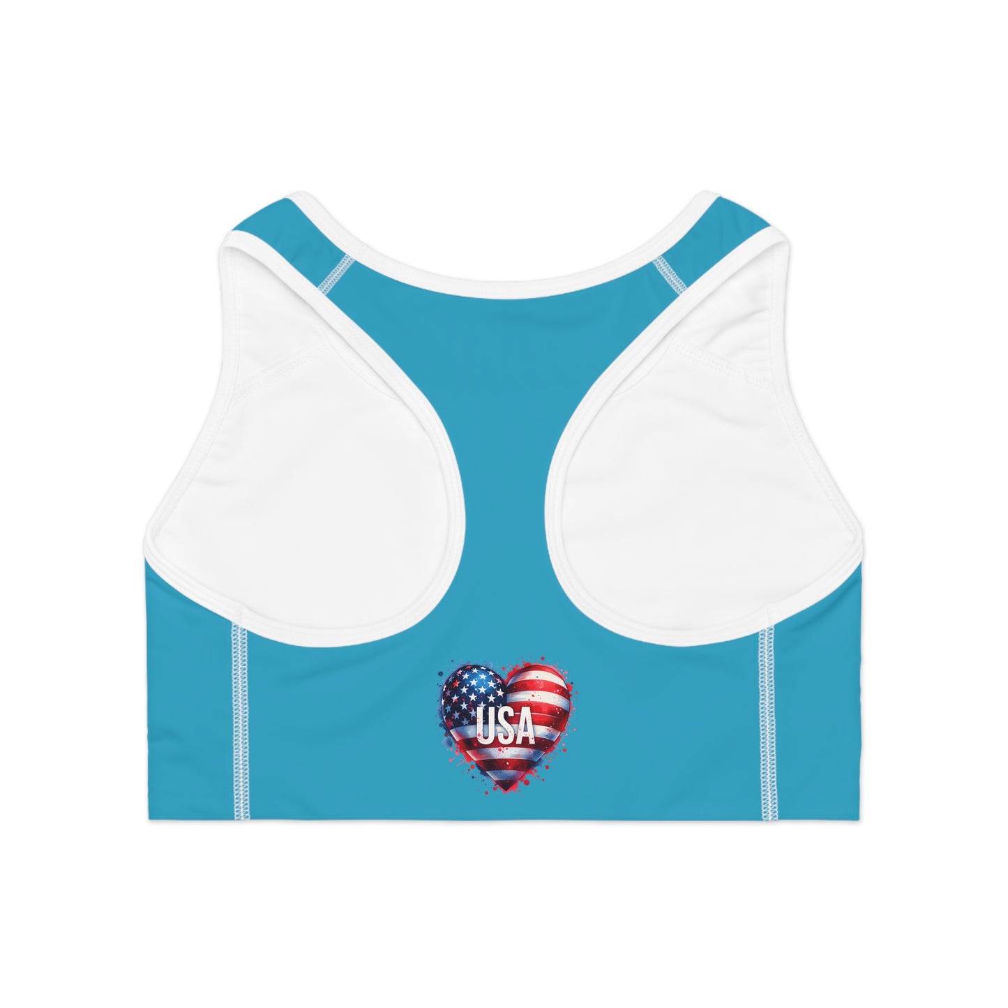 Princess Grace USA Heart Sports Bra Patriotic Activewear for Fitness & Holidays