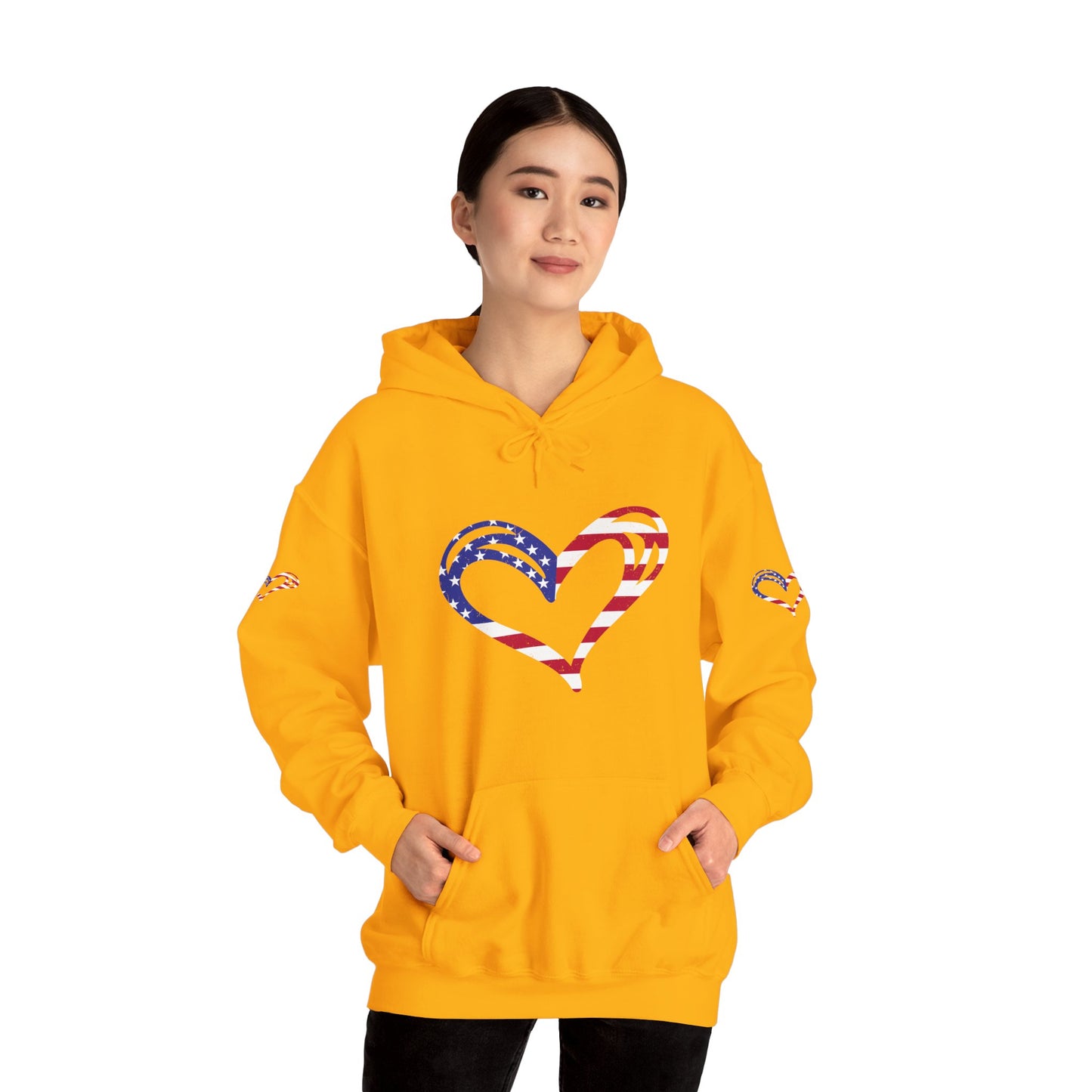 Princess Grace Patriotic Heart Unisex Hoodie Comfortable Heavy Blend Sweatshirt for Independence Day and Everyday Wear