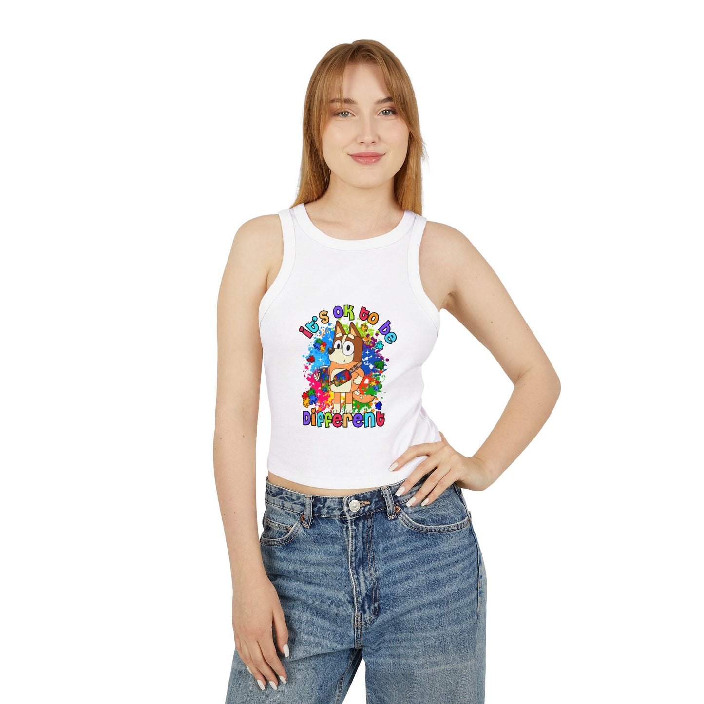 Princess Grace Colorful Bluey Racer Tank Top 'It's OK to Be Different'
